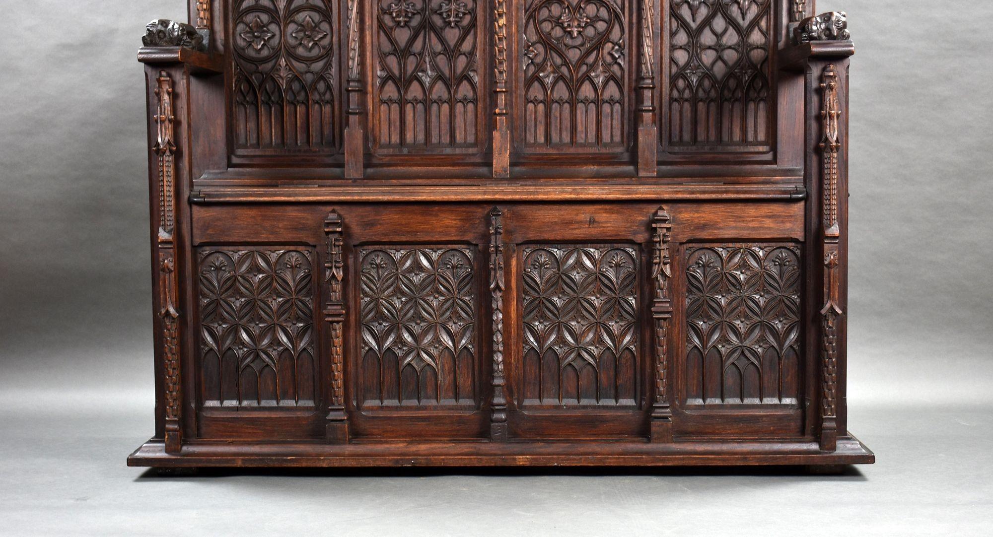 19th Century Flemish Oak Carved Settle/bench For Sale