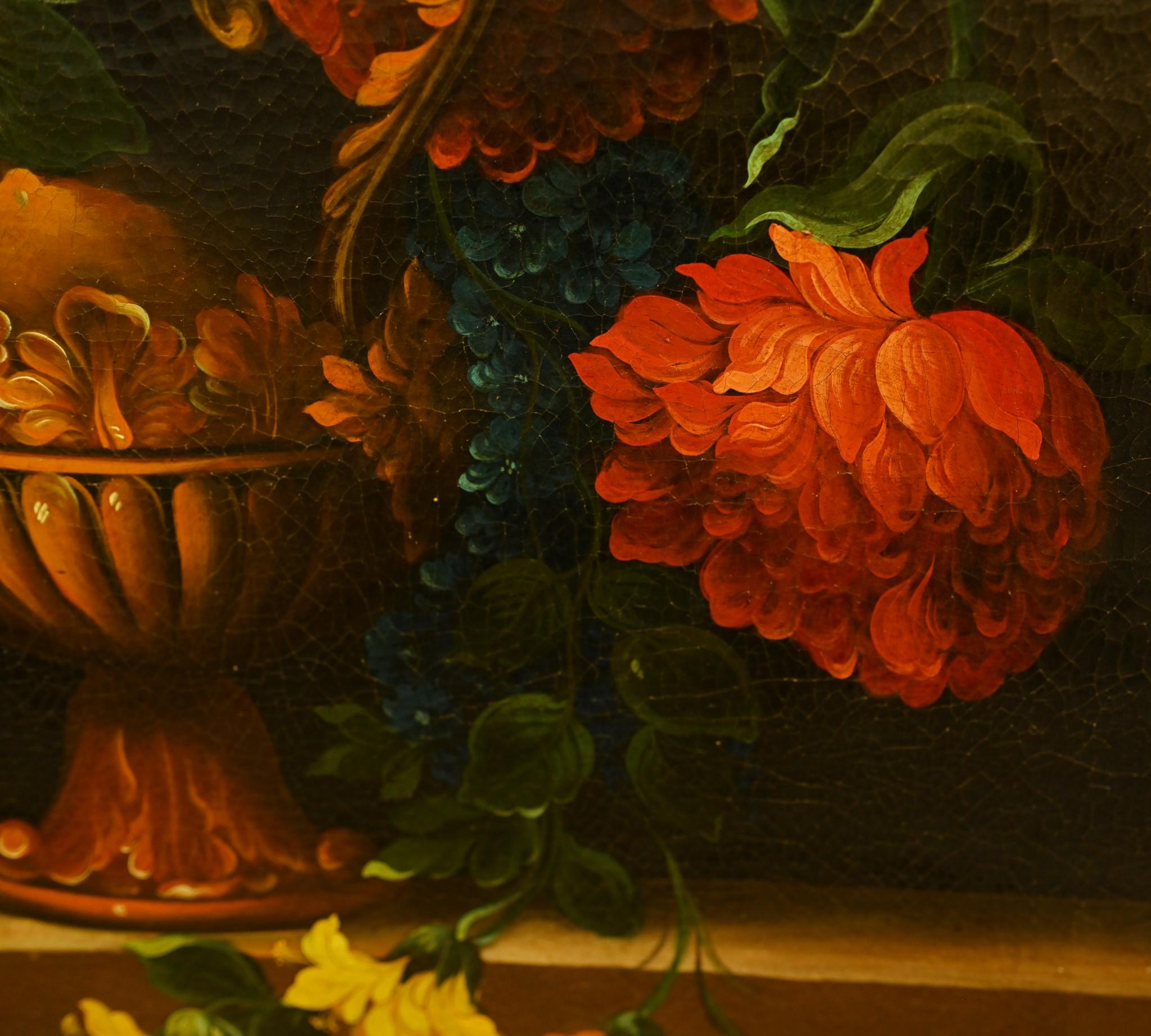 Flemish Oil Painting Floral Still Life Antique Art 1900 For Sale 6