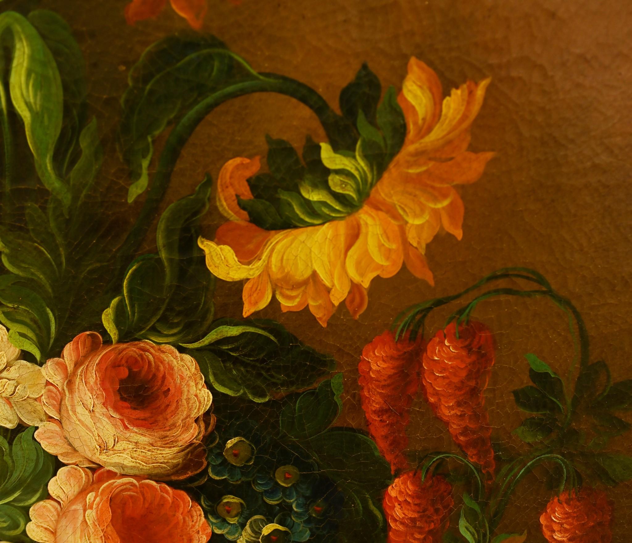 Flämisches Ölgemälde Blumenstillleben Antike Art 1900 im Angebot 8