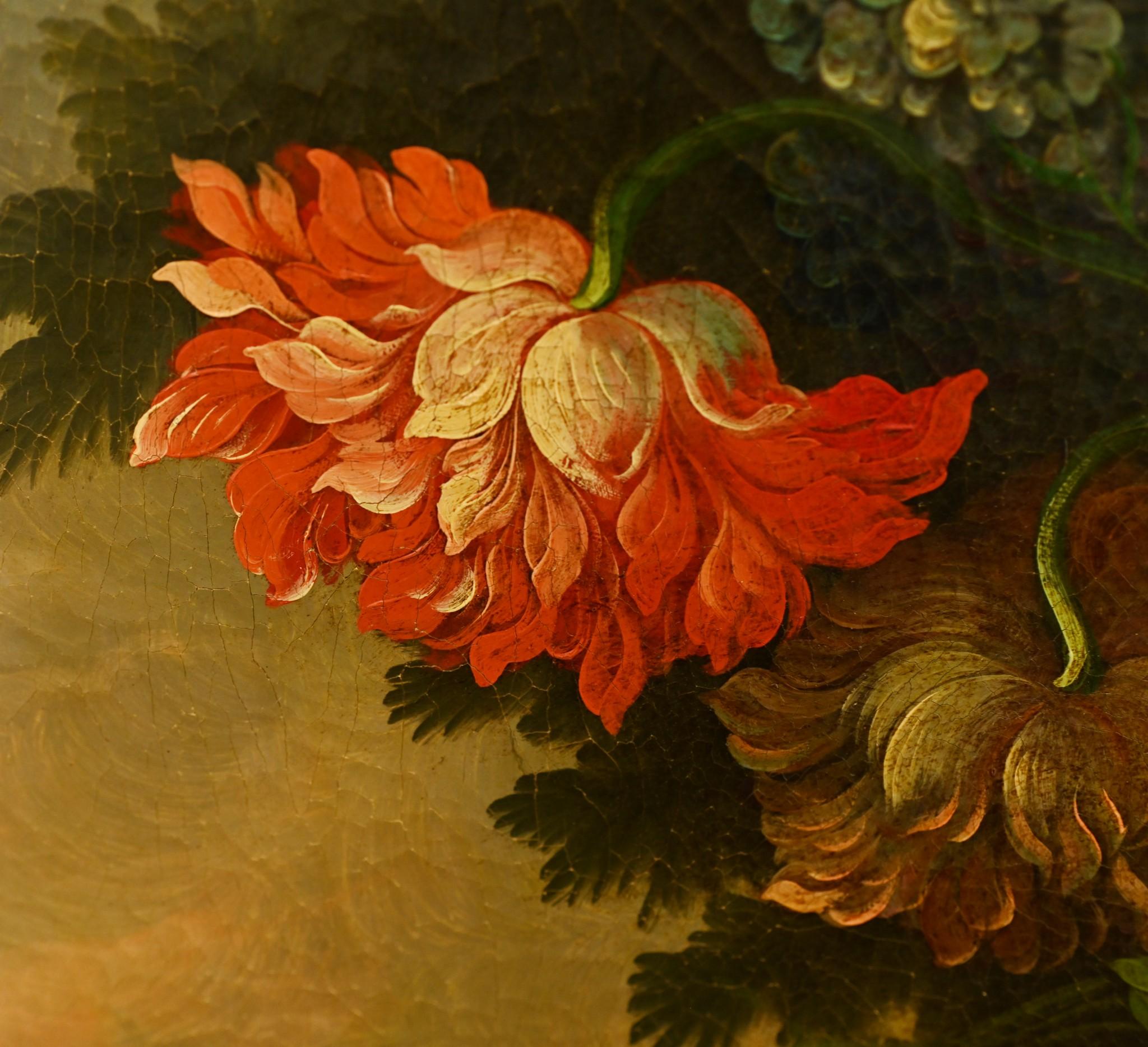 Flämisches Ölgemälde Blumenstillleben Antike Art 1900 im Angebot 11