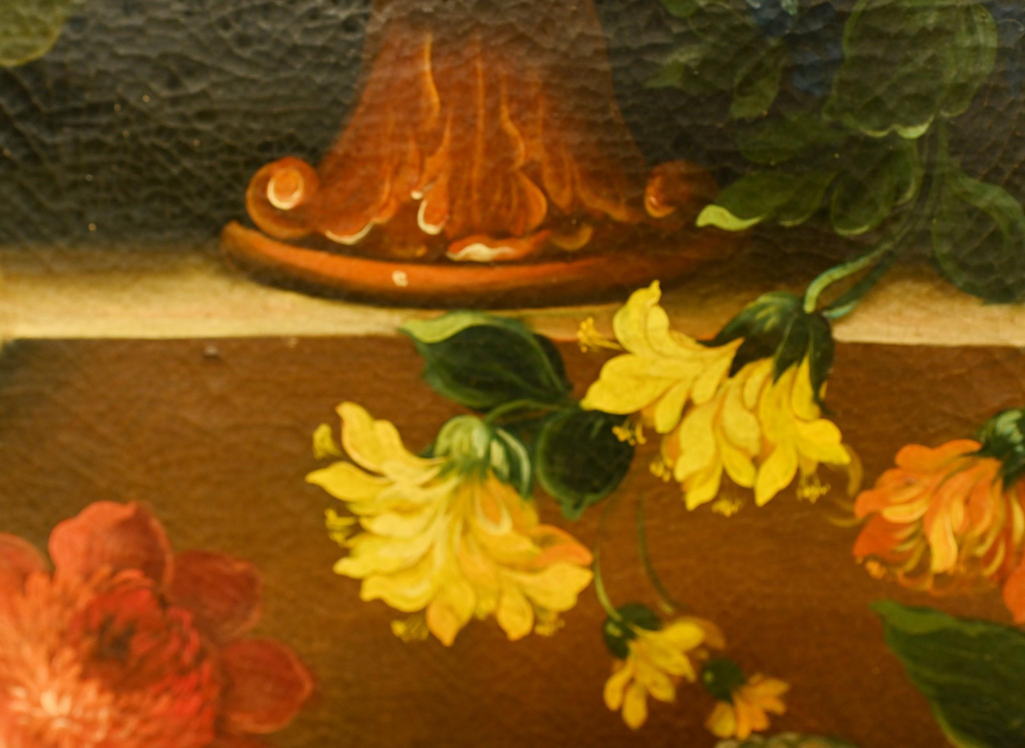 Flämisches Ölgemälde Blumenstillleben Antike Art 1900 im Angebot 4