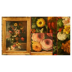 Peinture à l'huile flamande Nature morte florale Art Antique 1900