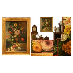 Flämisches Ölgemälde Blumenstillleben Antike Art 1900