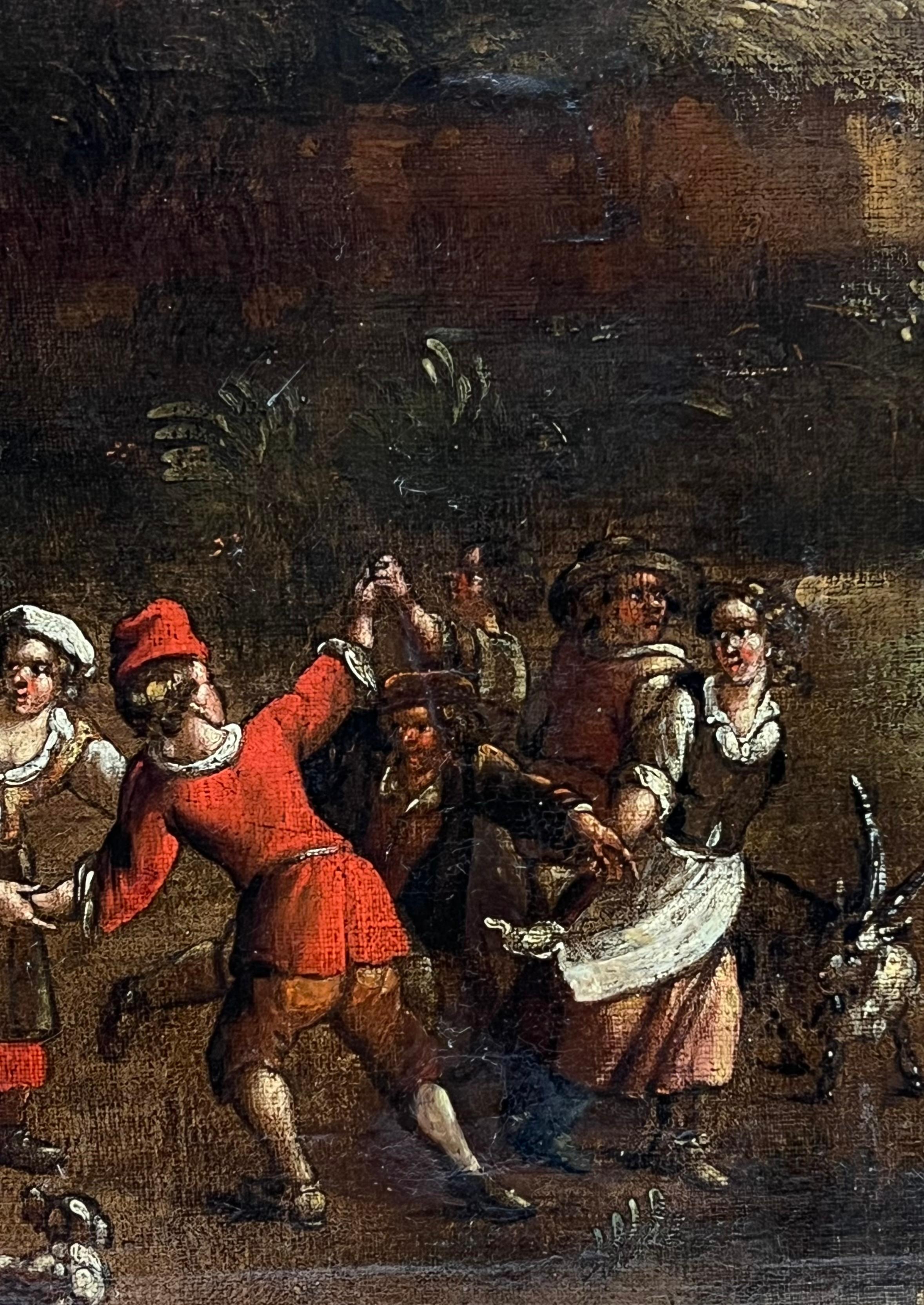 17th Century Flemish Old Master Dancing Figures Musicians Antique Oil Painting For Sale 9