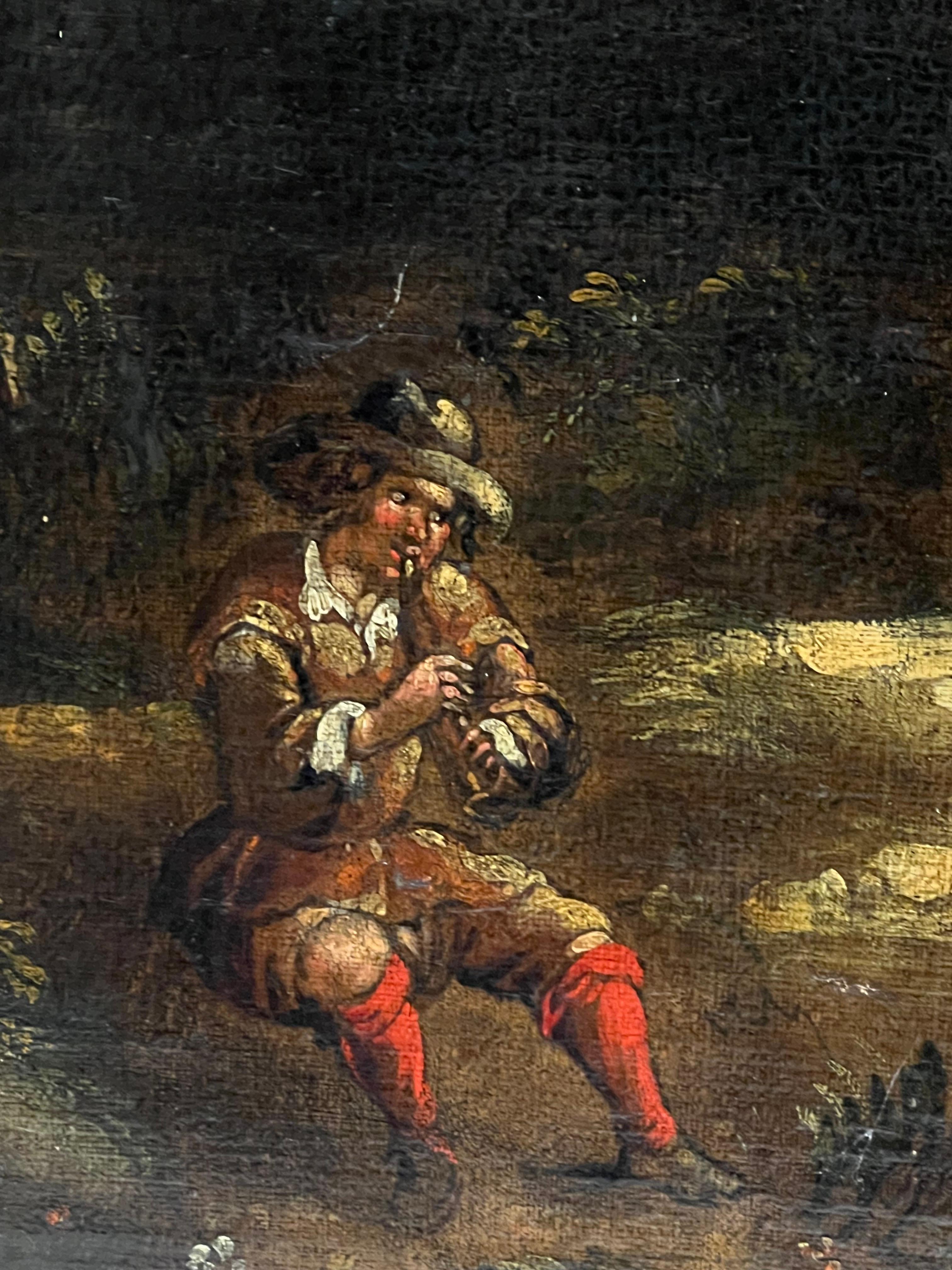 17th Century Flemish Old Master Dancing Figures Musicians Antique Oil Painting For Sale 5