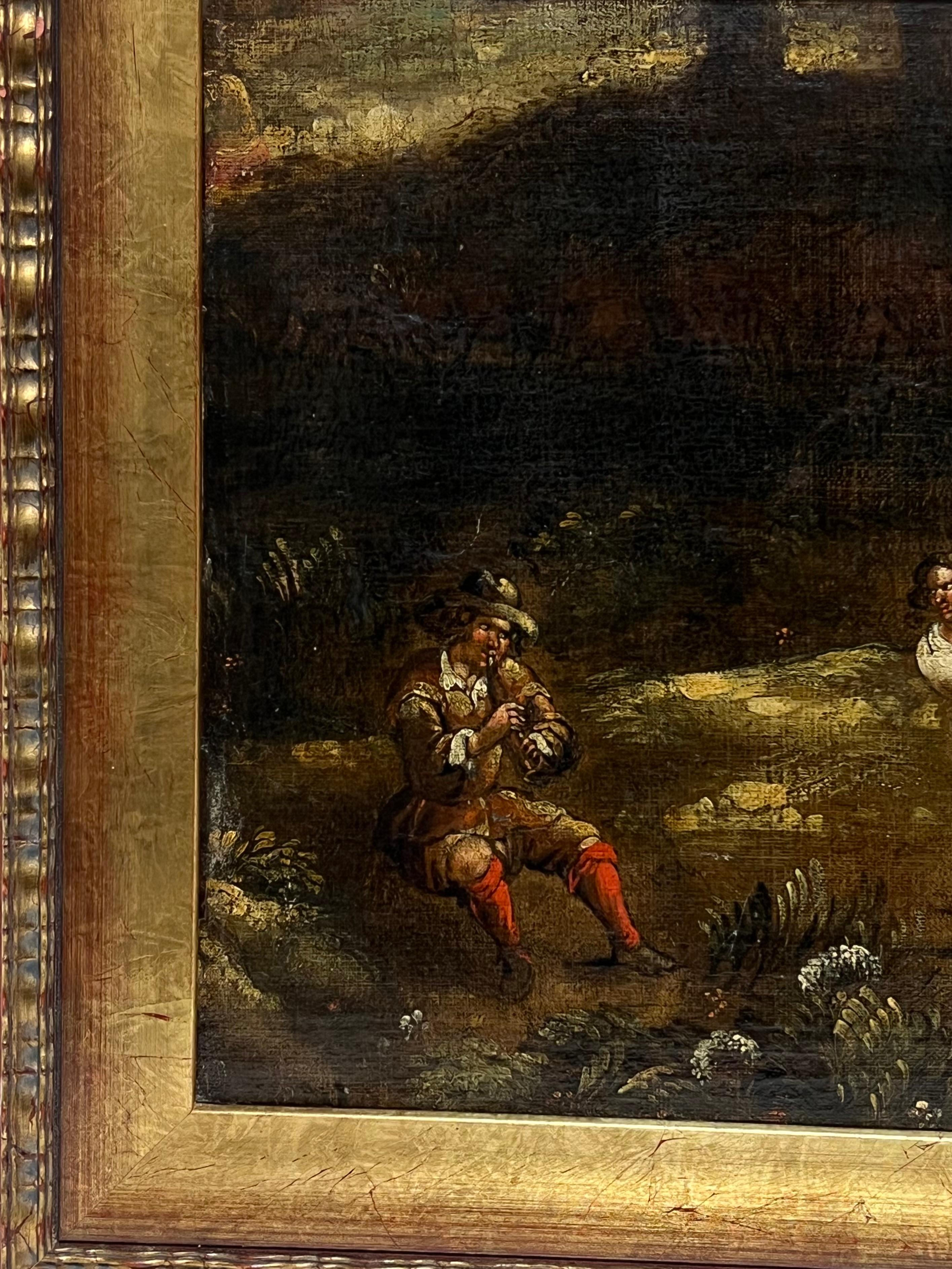 17th Century Flemish Old Master Dancing Figures Musicians Antique Oil Painting For Sale 6