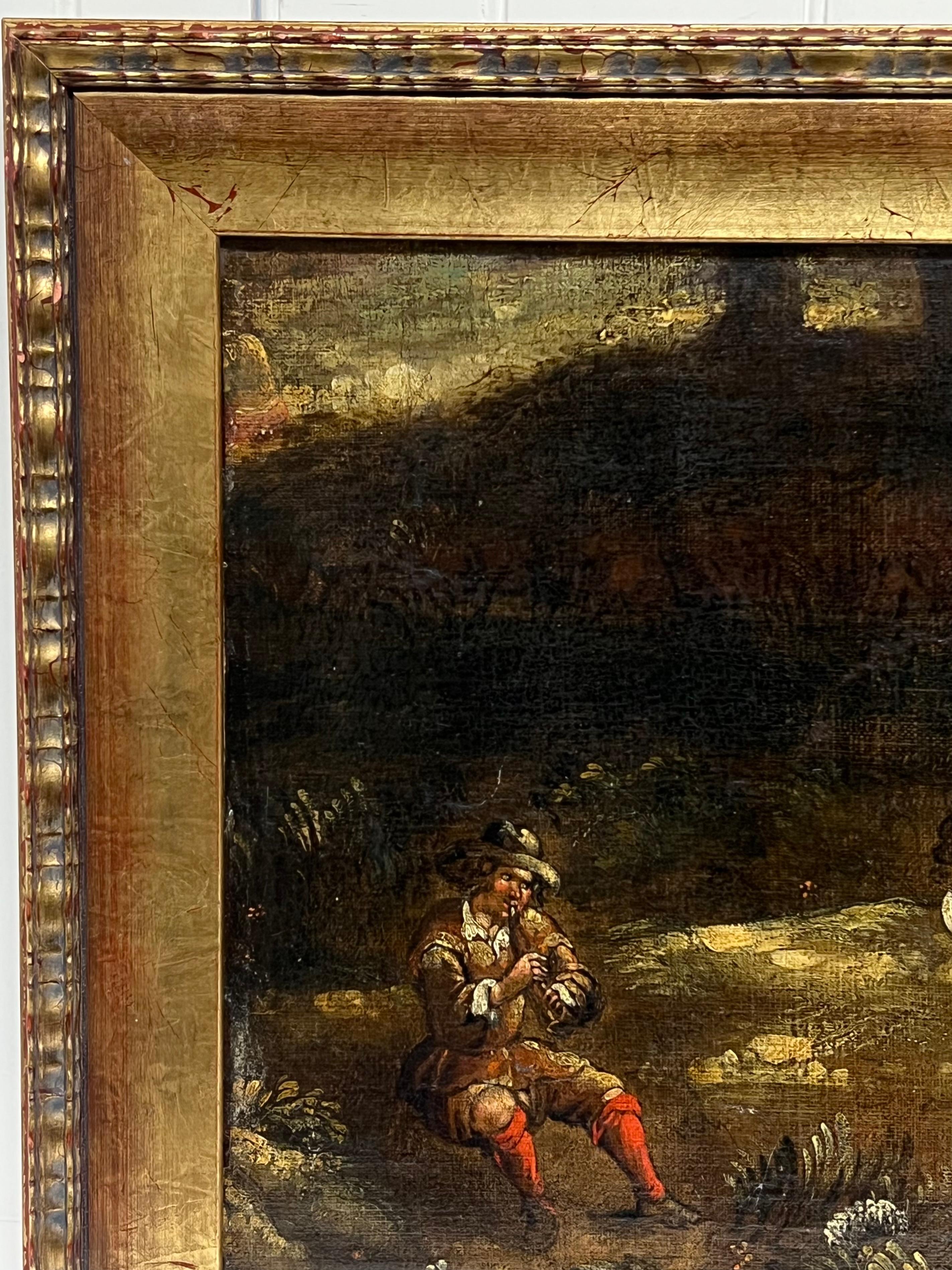 17th Century Flemish Old Master Dancing Figures Musicians Antique Oil Painting For Sale 7