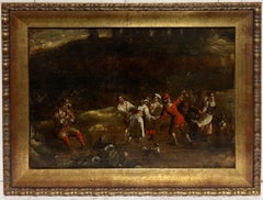 17. Jahrhundert Flemish Old Master Tanzen Figuren Musiker Antike Ölgemälde