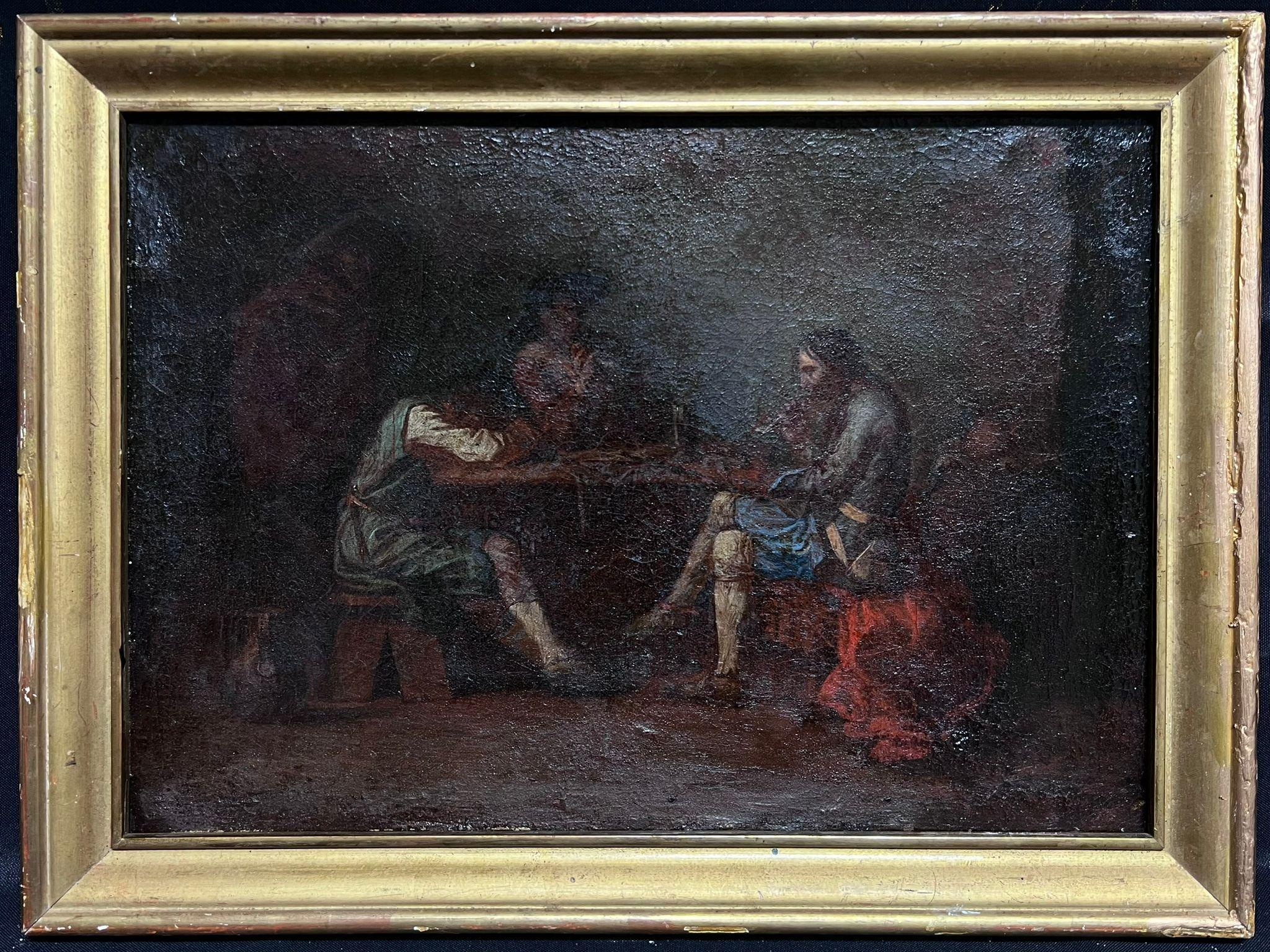 17th Century Flemish Old Master Oil Tavern Interior Drinkers Sloped over Tables