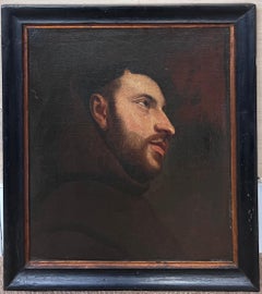 Fine Quality 1700's Flemish Old Master Oil Painting Portrait of Monk Penitent