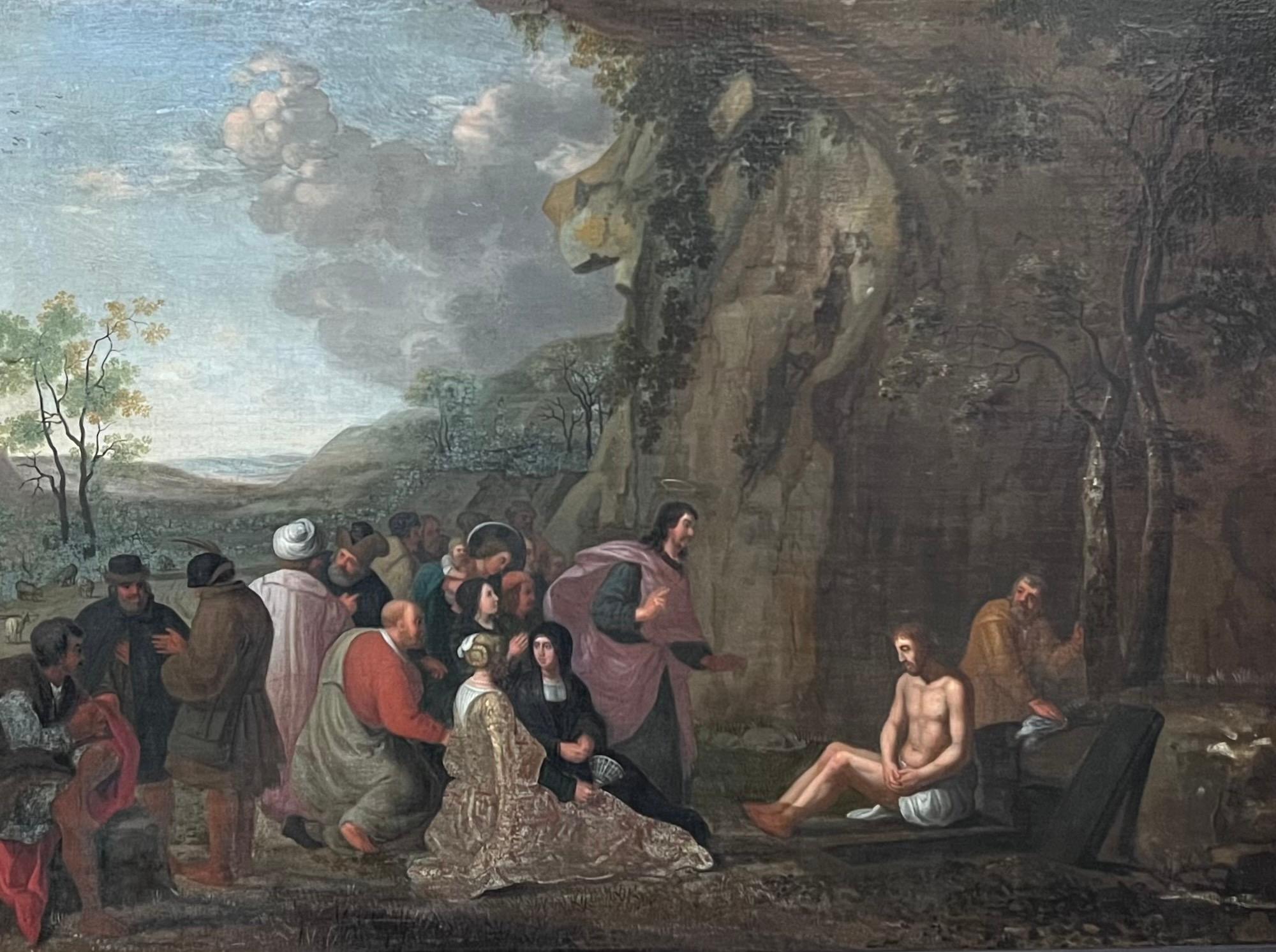 Große 17. Jahrhundert Flemish Old Master Ölgemälde Resurrection von Lazarus im Angebot 1