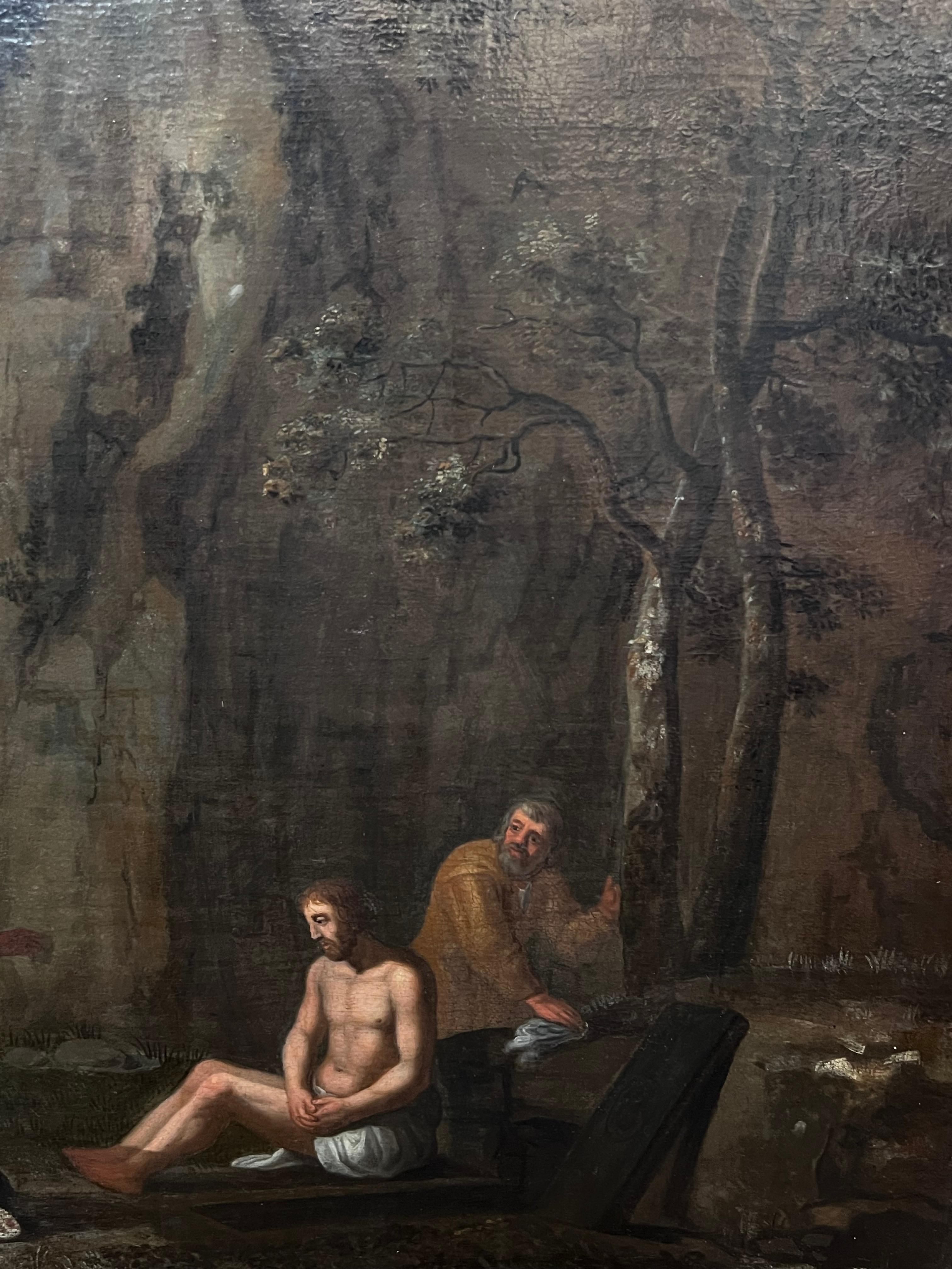 Große 17. Jahrhundert Flemish Old Master Ölgemälde Resurrection von Lazarus im Angebot 5