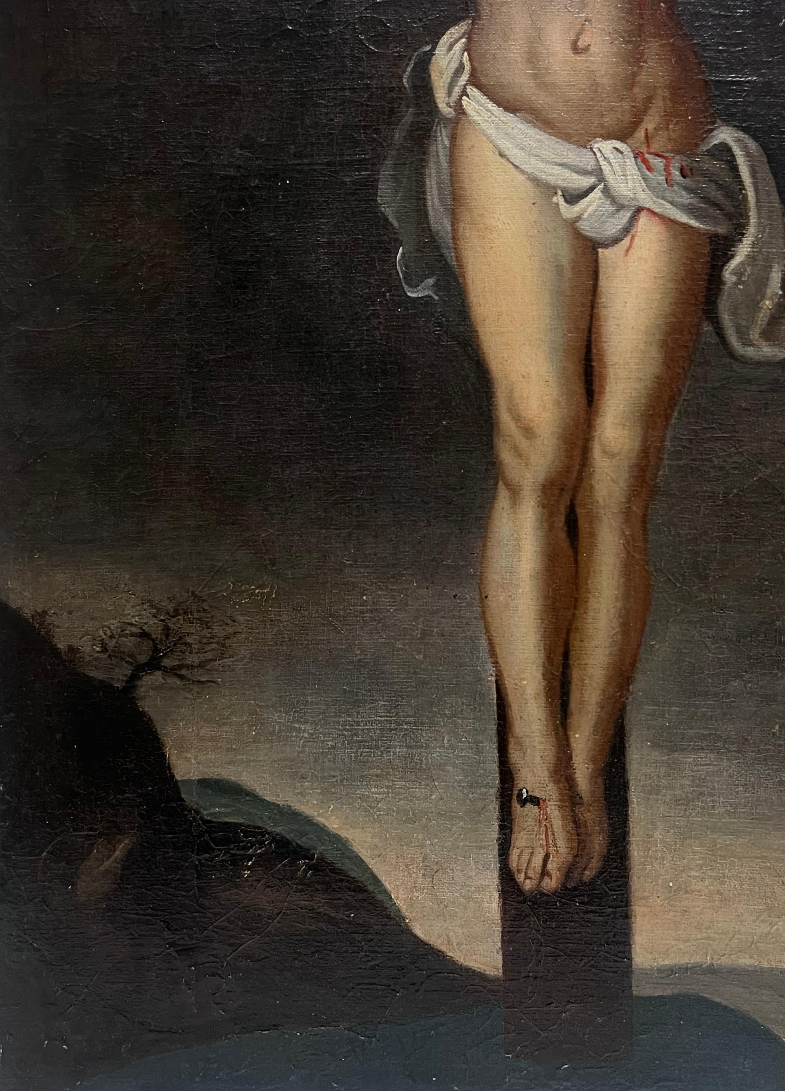 Large 18th Century Flemish Old Master Oil Painting Christ on the Cross Crucifix For Sale 3