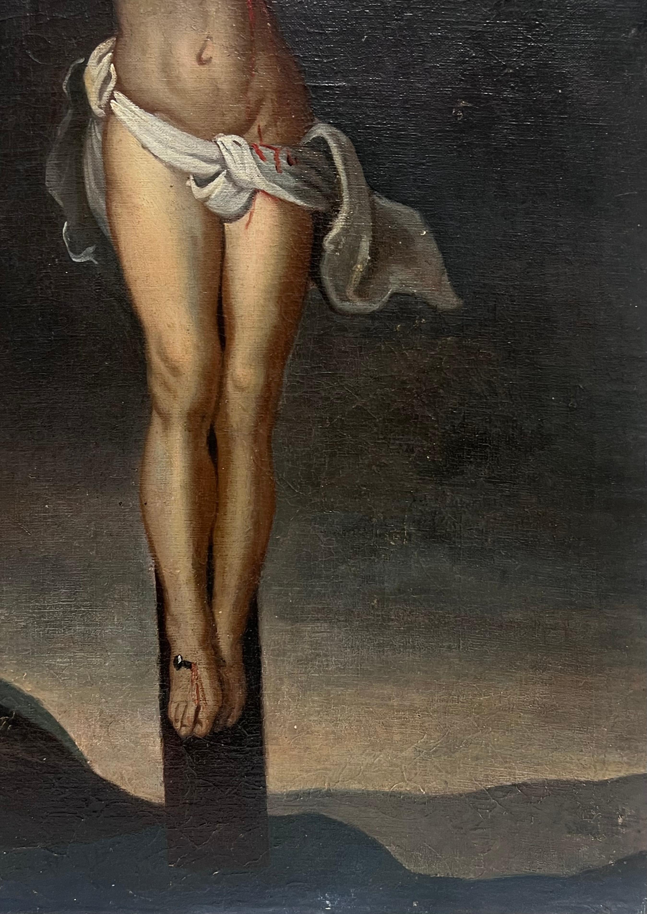 Large 18th Century Flemish Old Master Oil Painting Christ on the Cross Crucifix For Sale 5