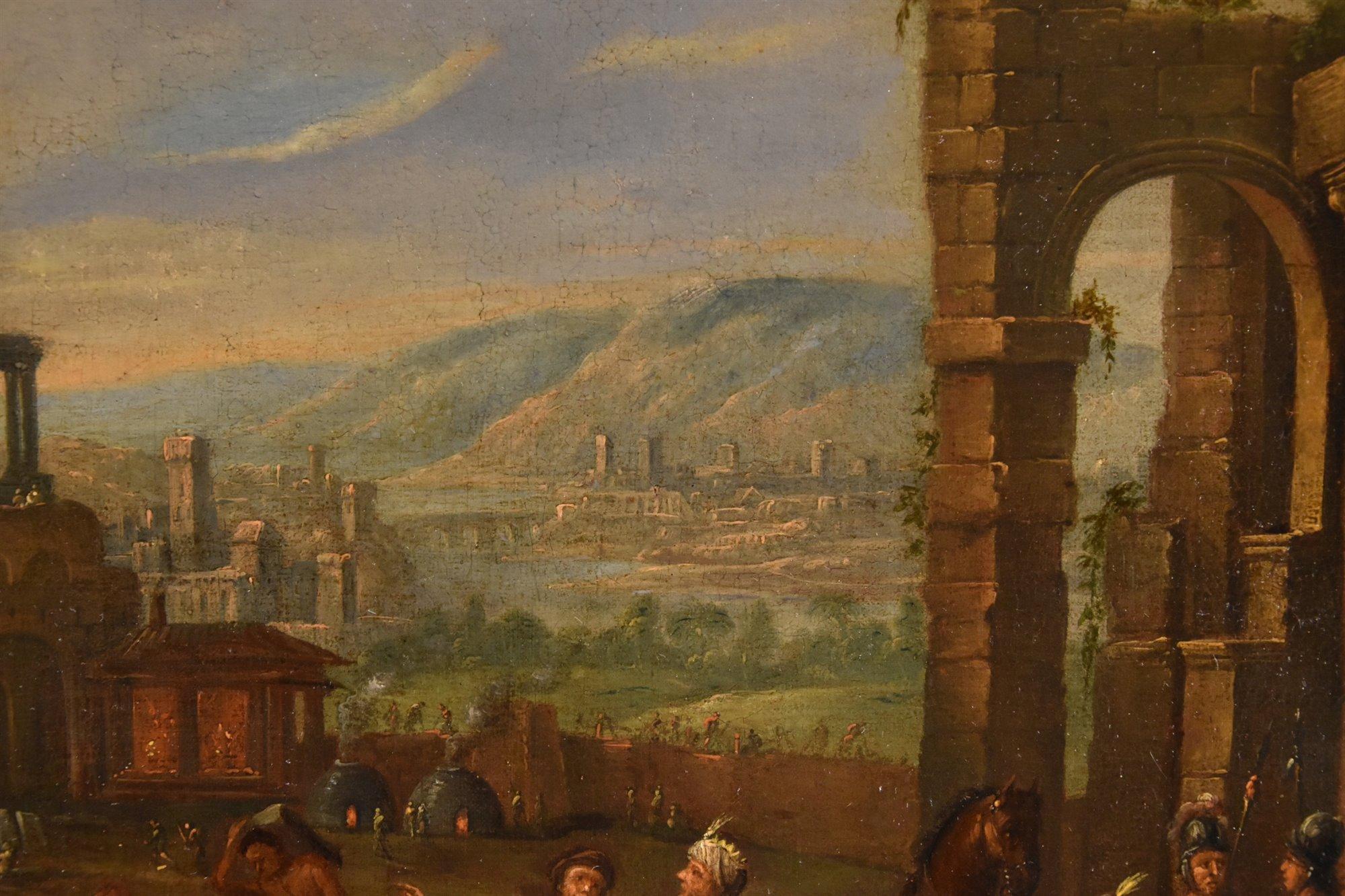 Turm von Babel Flämische Schule 17/18. Jahrhundert Gemälde Öl auf Leinwand Alter Meister im Angebot 9