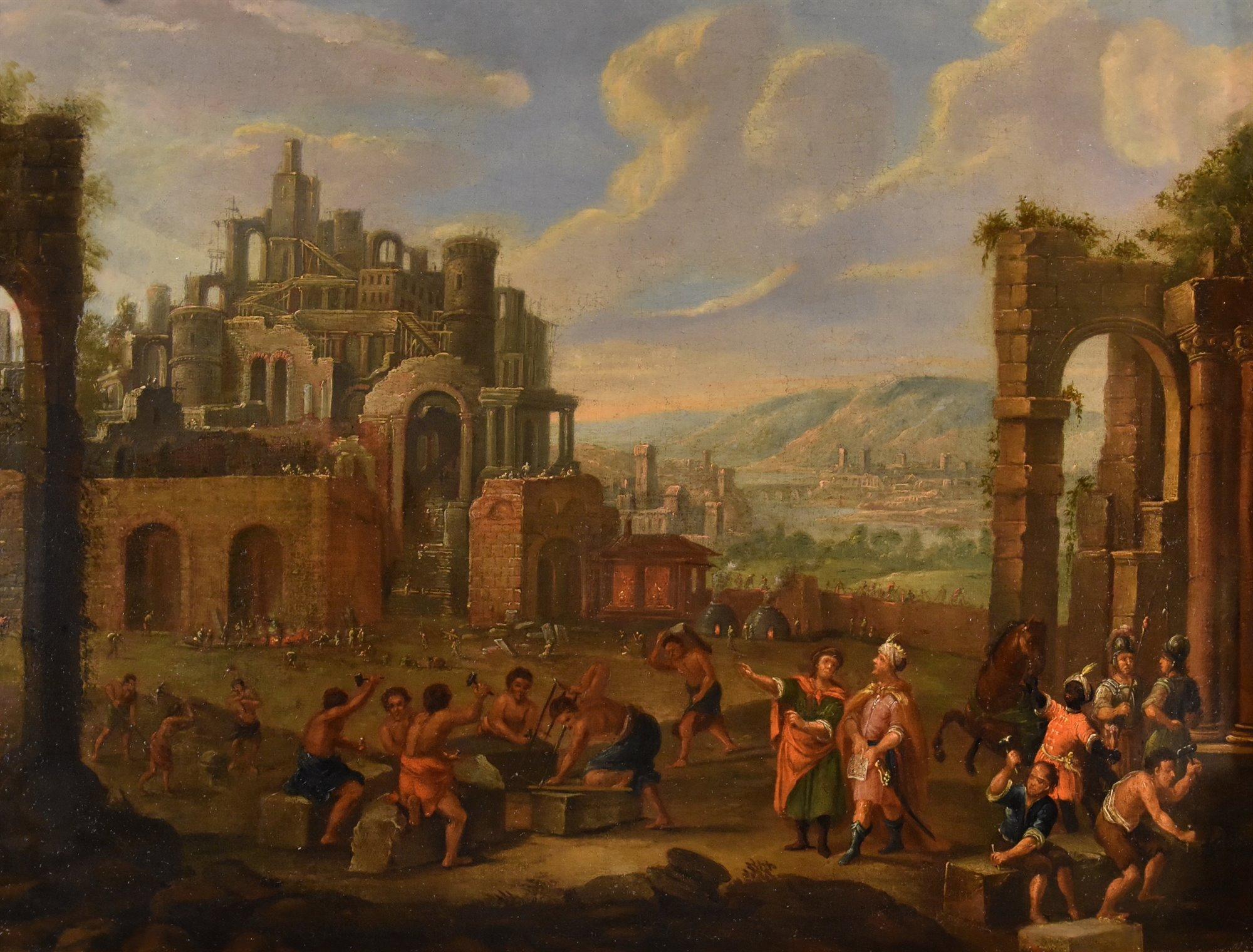 Turm von Babel Flämische Schule 17/18. Jahrhundert Gemälde Öl auf Leinwand Alter Meister (Alte Meister), Painting, von Flemish Painter 17th-18th Century