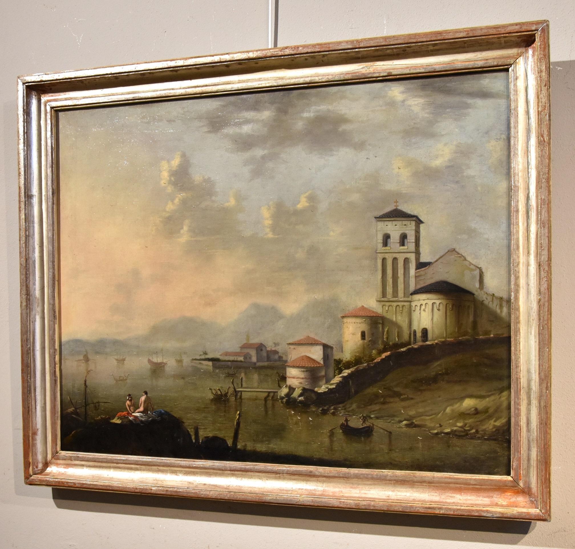 Landscape See Paint Oil on canvas Flemish Old master 18th Century Italian Art For Sale 3