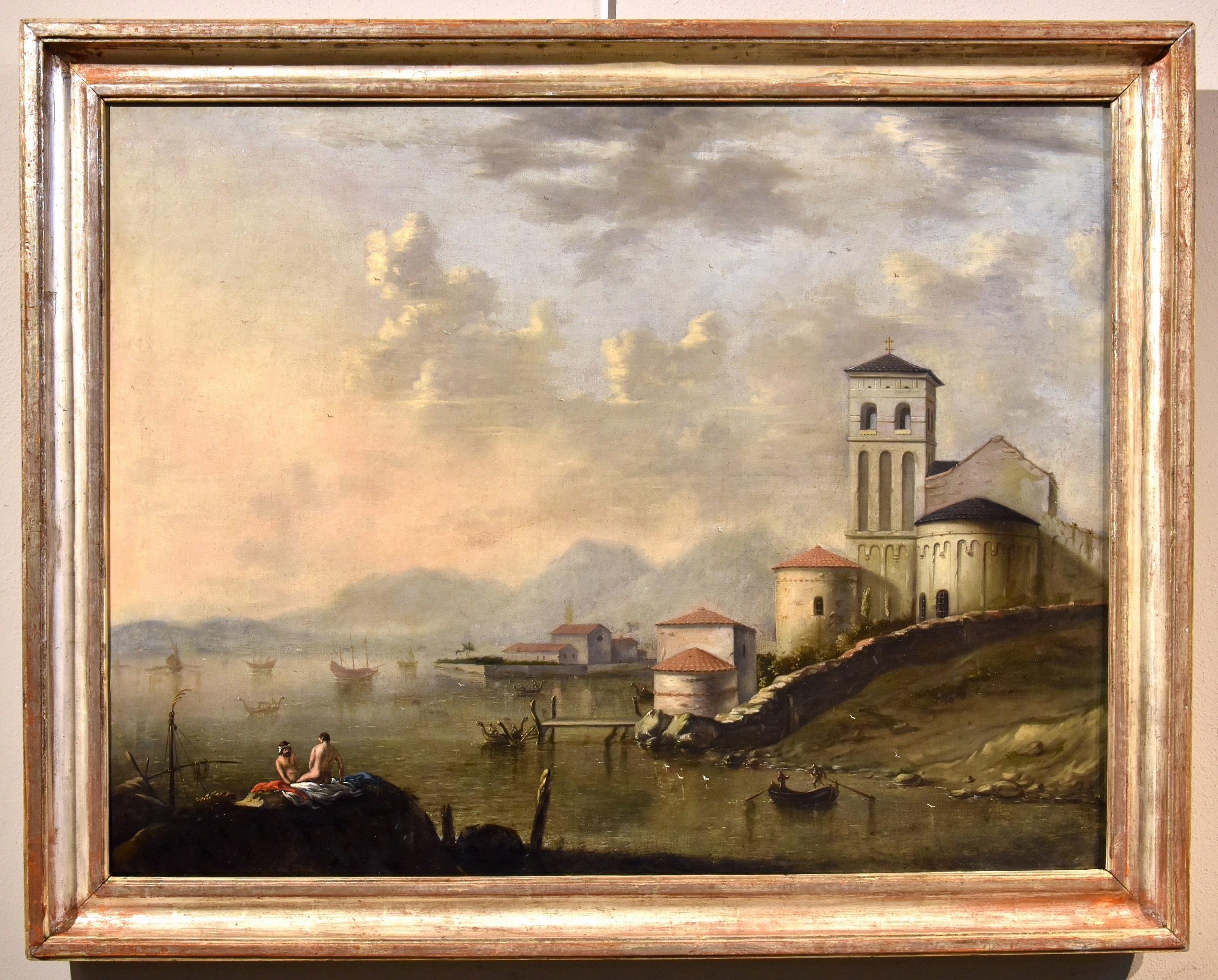 Flemish painter active in Italy in the eighteenth century Landscape Painting – Landschaftsgemälde, Öl auf Leinwand, flämisch, Alter Meister, 18. Jahrhundert, italienische Kunst