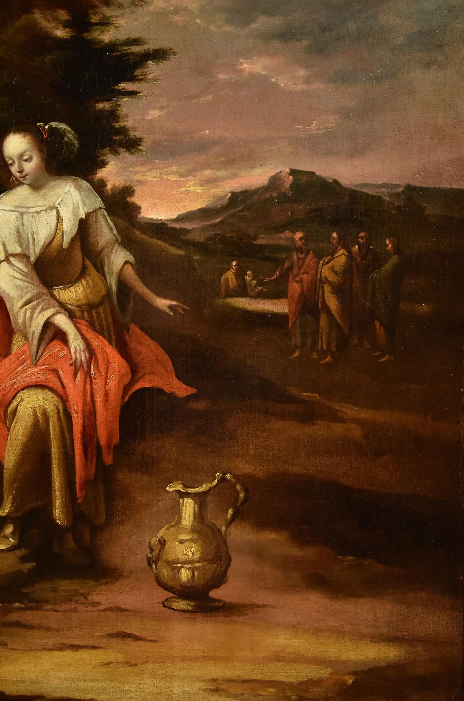 Flemish painter of the 17th century
Christ and the Samaritan woman at the well

Oil painting on canvas
cm. 76 x 104 - In frame cm. 93 x 121

The work is ascribed to a Flemish painter, active in the seventeenth century, and illustrates the episode,