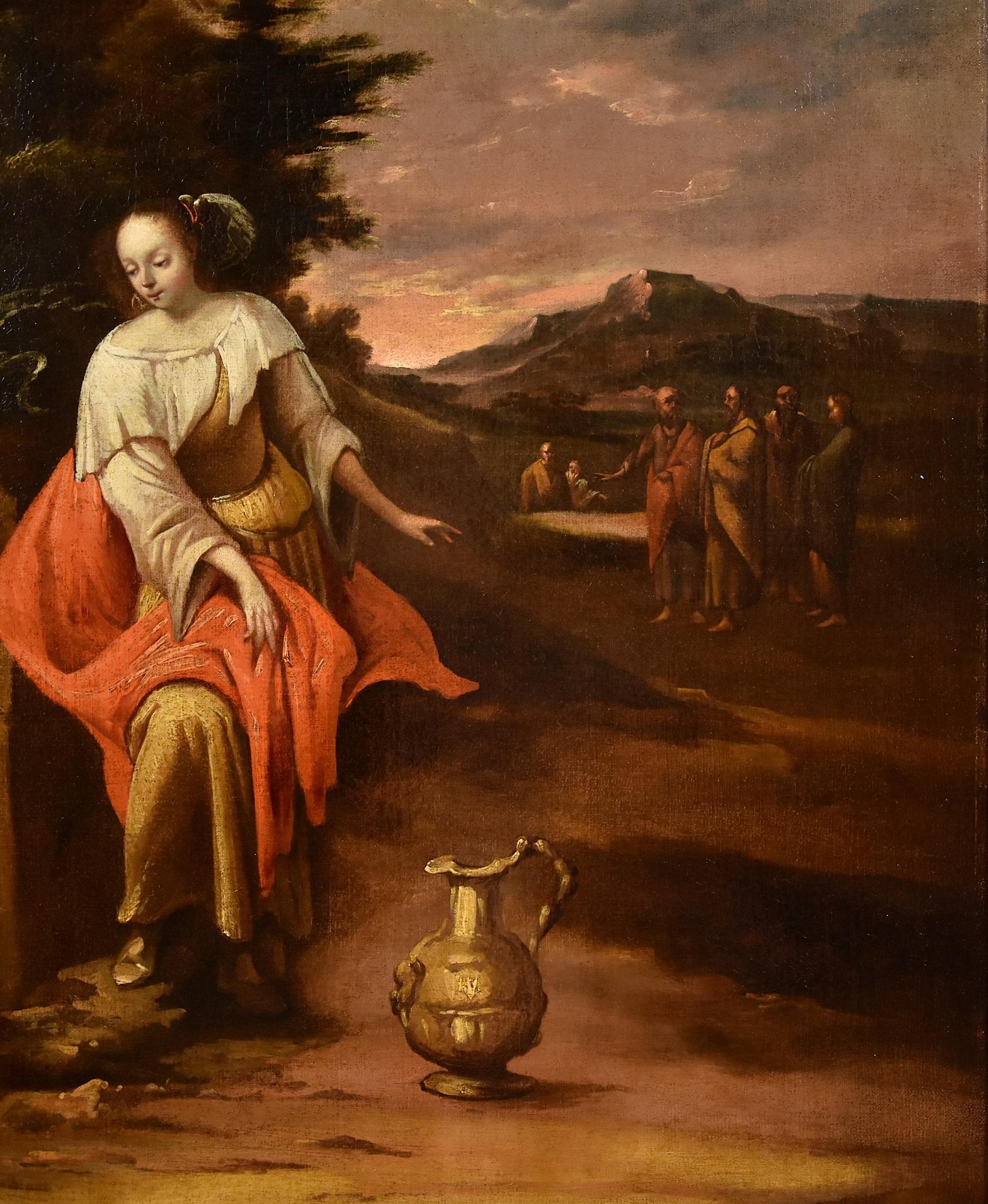 Peinture du Christ Samaritain Huile sur toile Peinture à l'huile sur toile Peintre flamand 17ème siècle 6