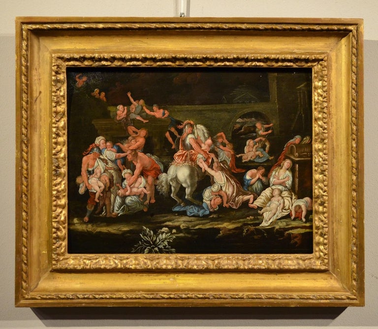Flemish painter of the 17th century
The massacre of the innocents

oil on the table
cm. 39 x 50, In frame cm. 57 x 68

This fascinating 17th century work on wood, which still retains all the vigor typical of the 17th century mannerist style,, stages
