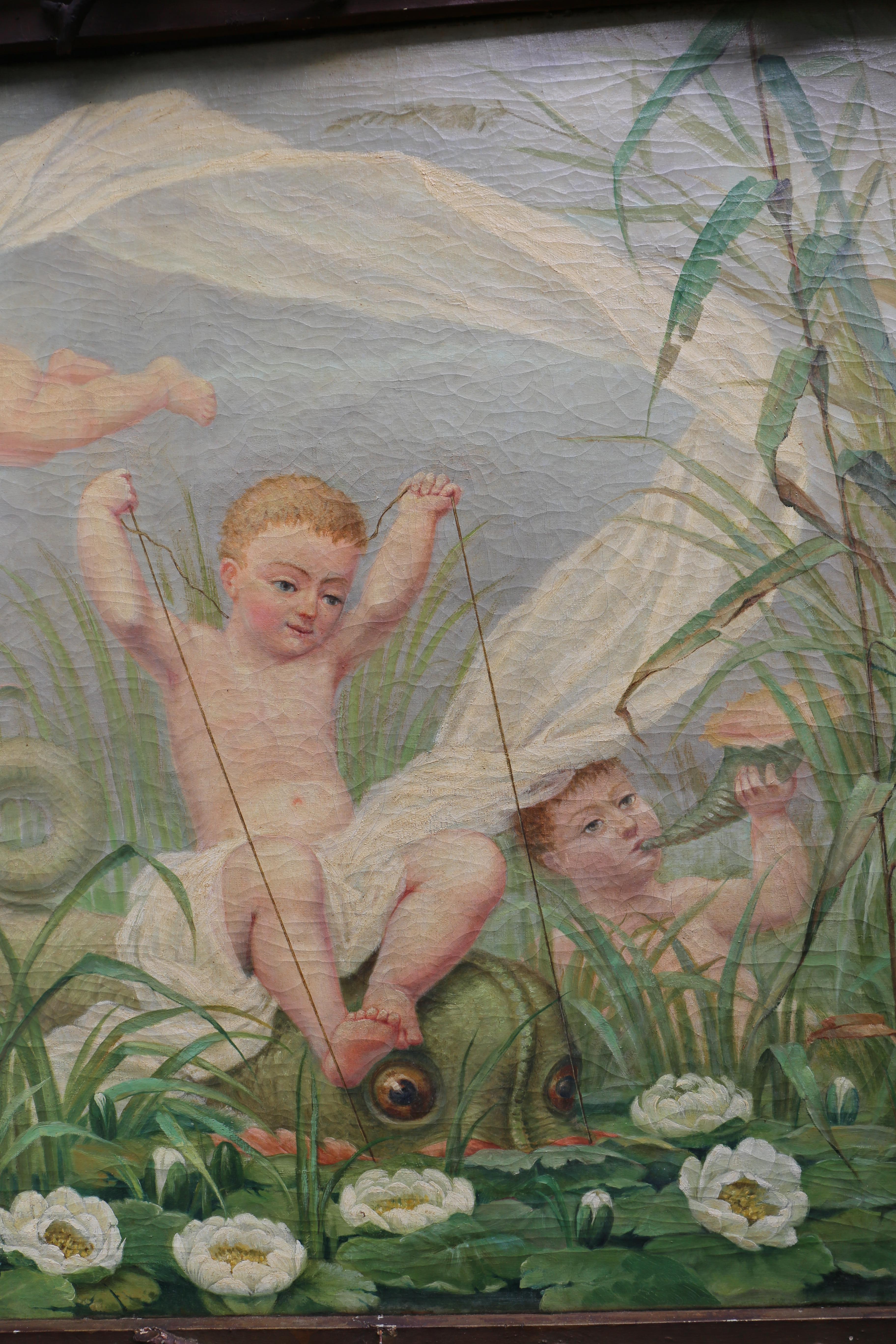 Flemish Painting von Playful Putti Angels in einem natürlichen Rahmen im Zustand „Gut“ im Angebot in Antwerp, BE