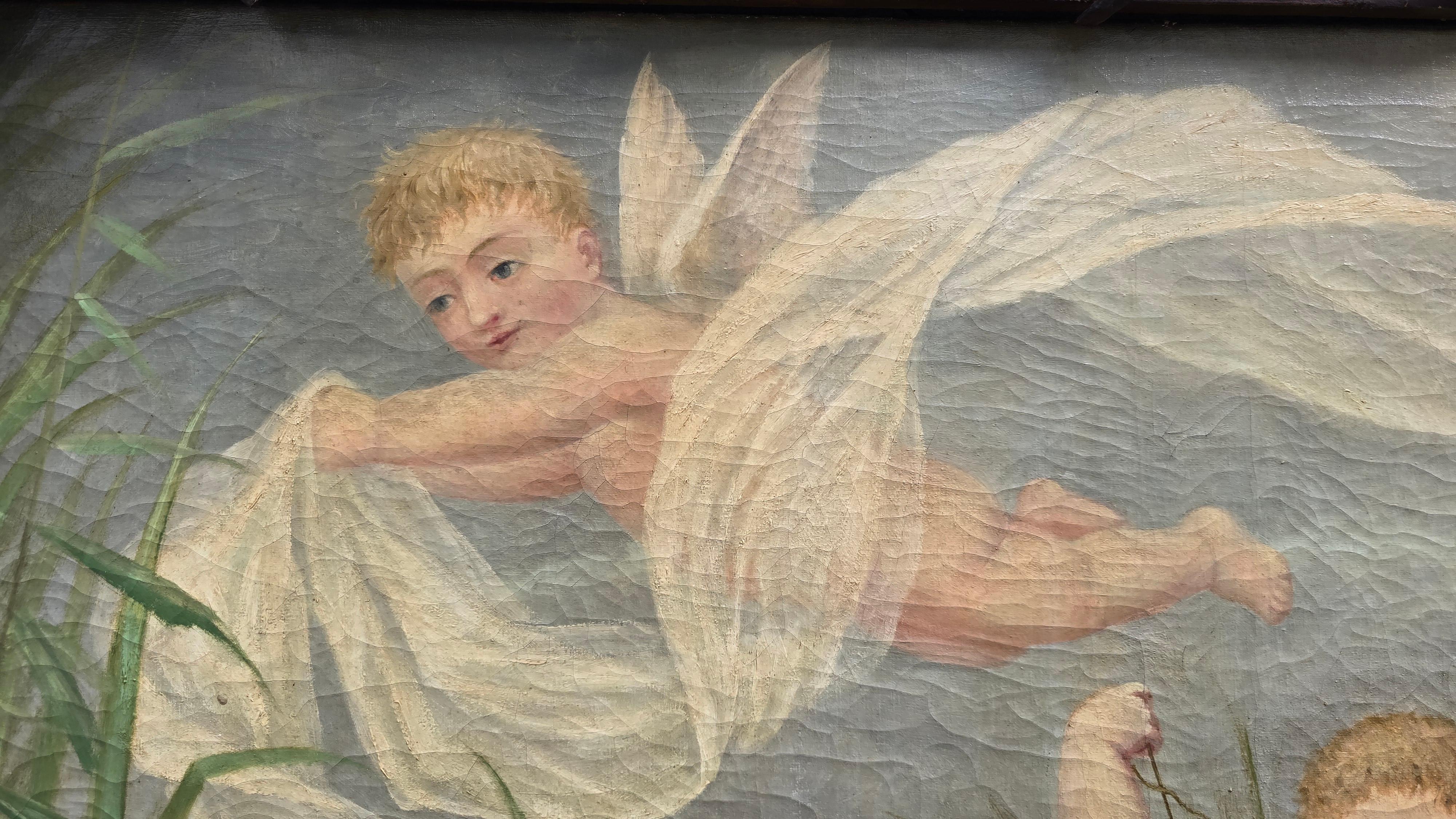Flemish Painting von Playful Putti Angels in einem natürlichen Rahmen (Leinwand) im Angebot