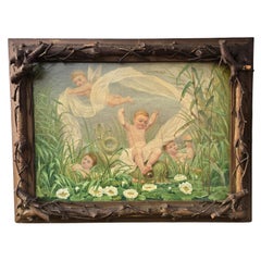Flemish Painting from Playful Putti Angels in a Natural Frame