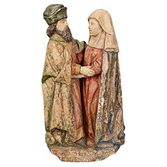 Flemish Polychrome Sculpture of the Meeting of St. Joachim and St. Anna