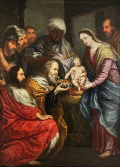 17th Century Flemish School Adoration of the Magi Oil on Canvas
