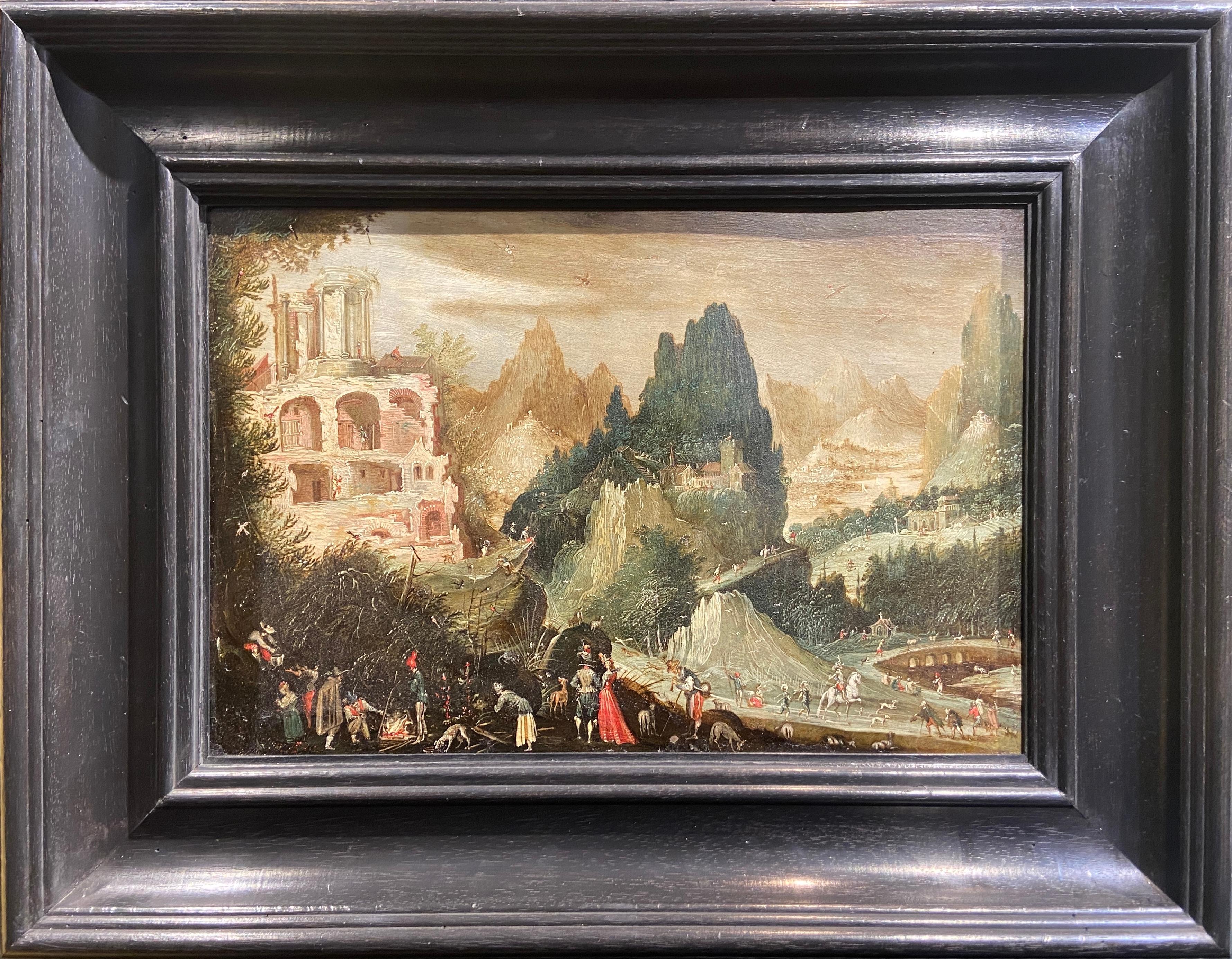 Landscape with Ruins by the Tivoli Falls - Painting by Flemish School, 17th Century