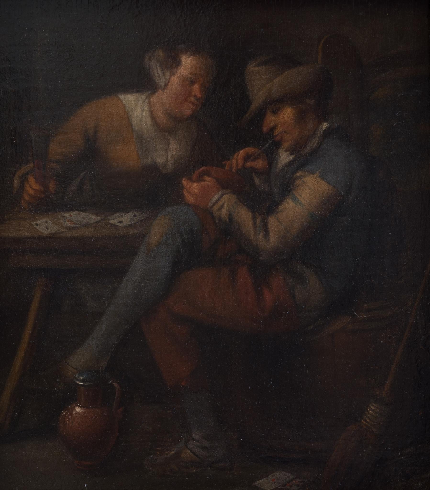 Flemish School, 17th Century Figurative Painting - The Card Players by a Flemish 1600s Artist 