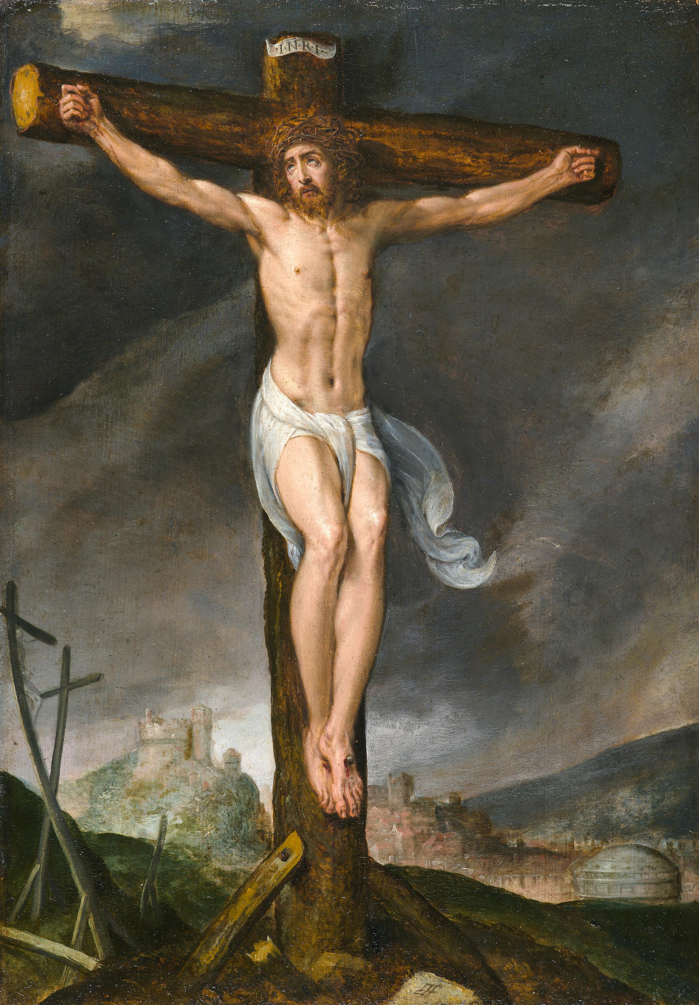 The Crucifixion - Painting by Flemish School, 17th Century