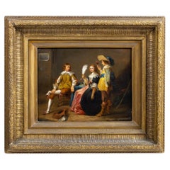 Flemish School "Interior Scene", Oil on Wood 17th Century Signed