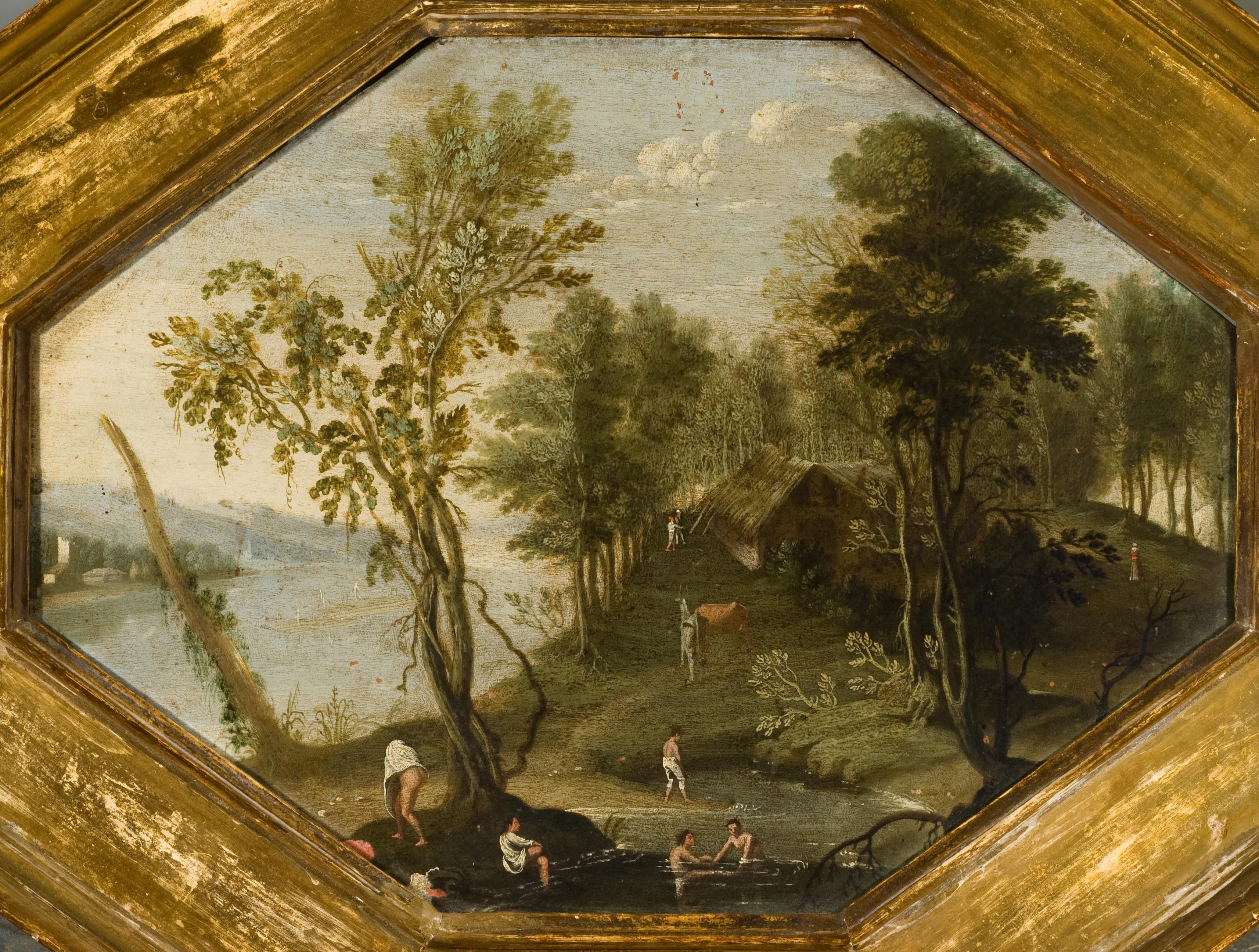 Flemish school, late 16th/early 17th century  Landscape Painting - Late 16th or early 17th century by Flemish school, Riverscape, Oil on panel