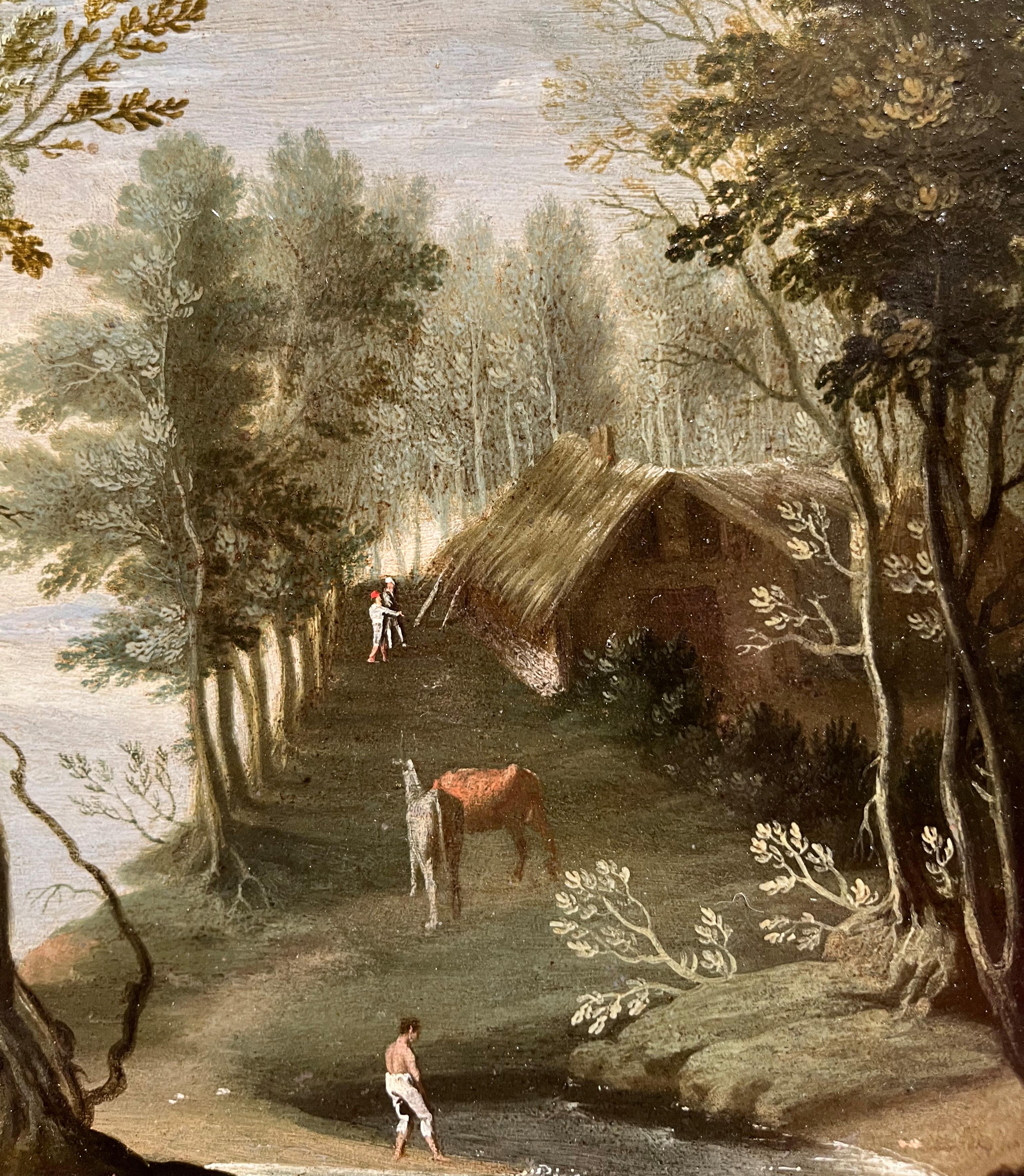 Late 16th or early 17th century by Flemish school, Riverscape, Oil on panel For Sale 5