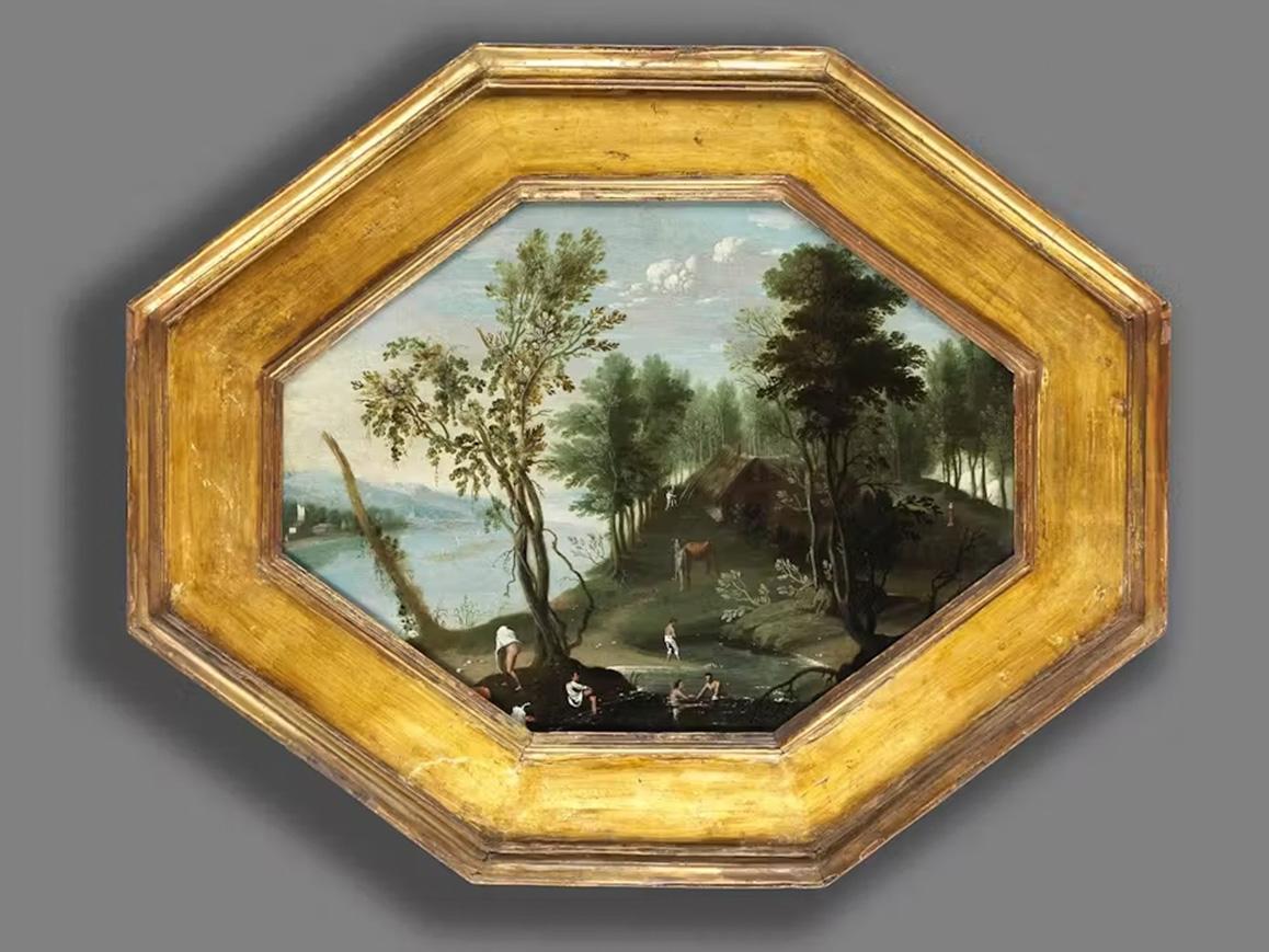 Late 16th or early 17th century by Flemish school, Riverscape, Oil on panel - Dutch School Painting by Flemish school, late 16th/early 17th century 