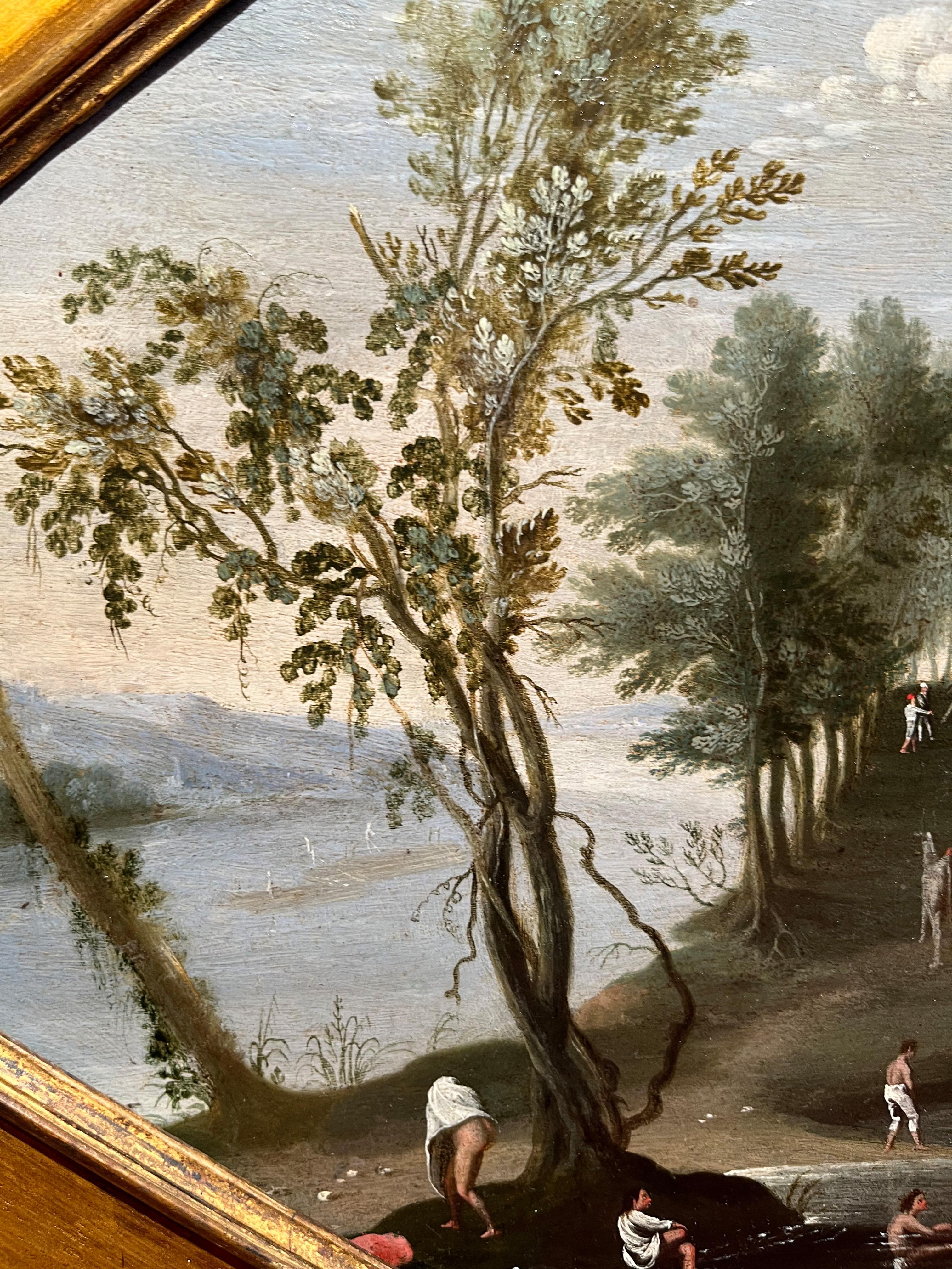 Late 16th or early 17th century by Flemish school, Riverscape, Oil on panel For Sale 2