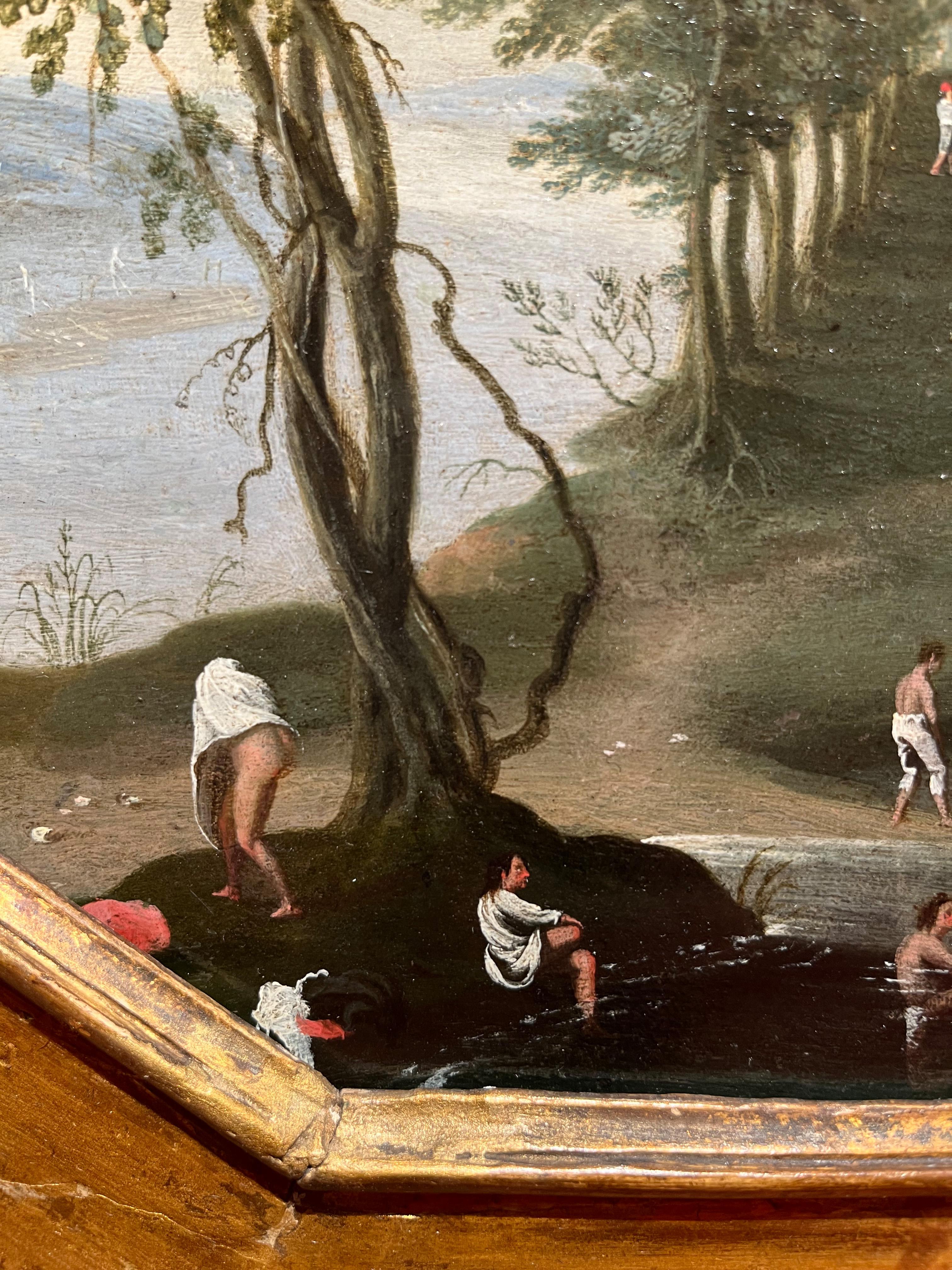 Late 16th or early 17th century by Flemish school, Riverscape, Oil on panel For Sale 3