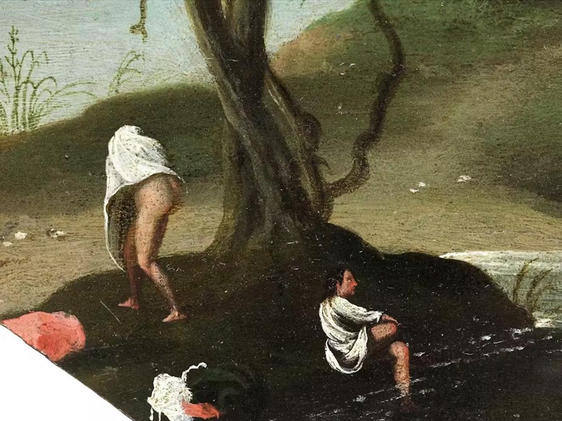 Late 16th or early 17th century by Flemish school, Riverscape, Oil on panel For Sale 4