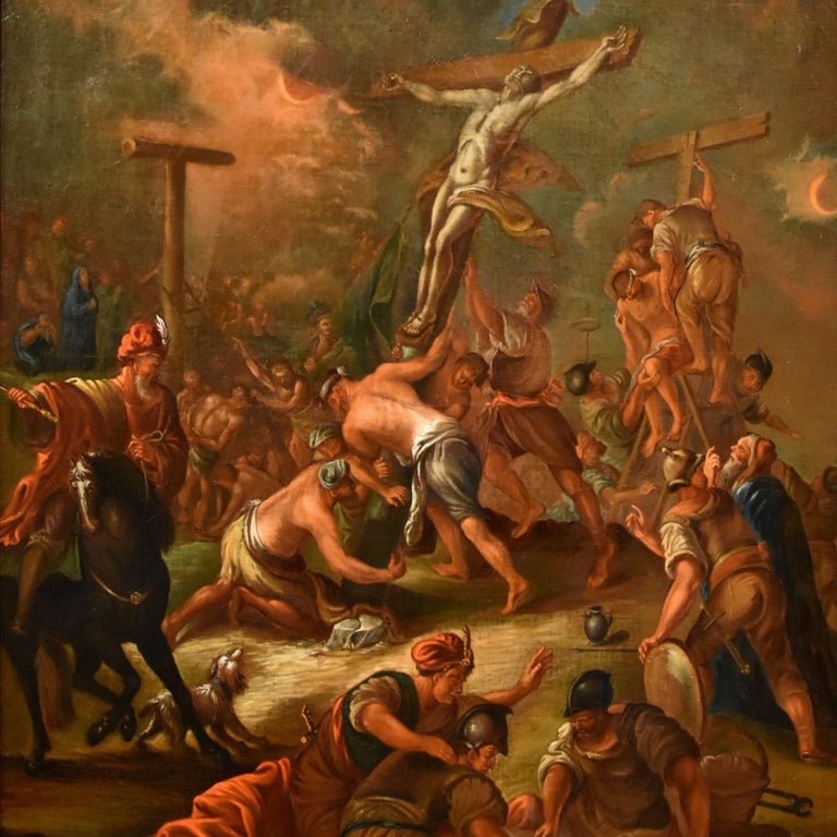 Christ Crucified Old master Paint Oil on canvas  Flemish 17/18th Century Italy  - Old Masters Painting by Flemish school, late 17th - early 18th century