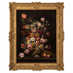 Flemish School, Oil on Canvas "Still Life with a Bouquet of Flowers"
