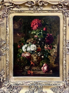 Flemish School Still Life Oil On Board Painting, After Jan van Huysum
