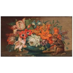Flemish School Still Life Painting with Monkey