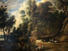 Flemish School, the Watering Hole, 17th Century Landscape and Figurative