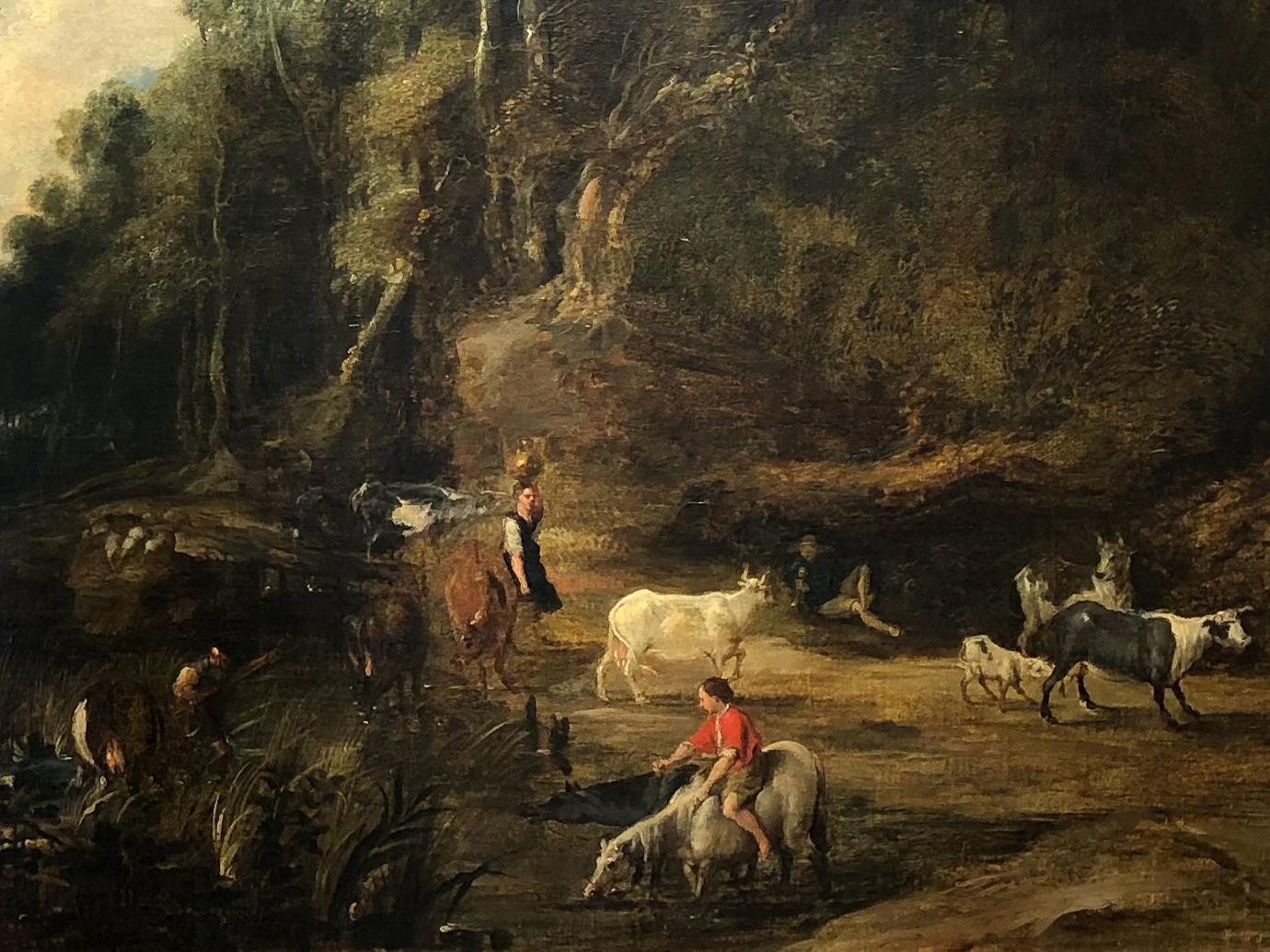 Baroque Flemish School, the Watering Hole, 17th Century Landscape and Figurative
