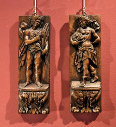 Pair Bas-reliefs Spring Autumn Flemish Sculptor 17th Century Wood