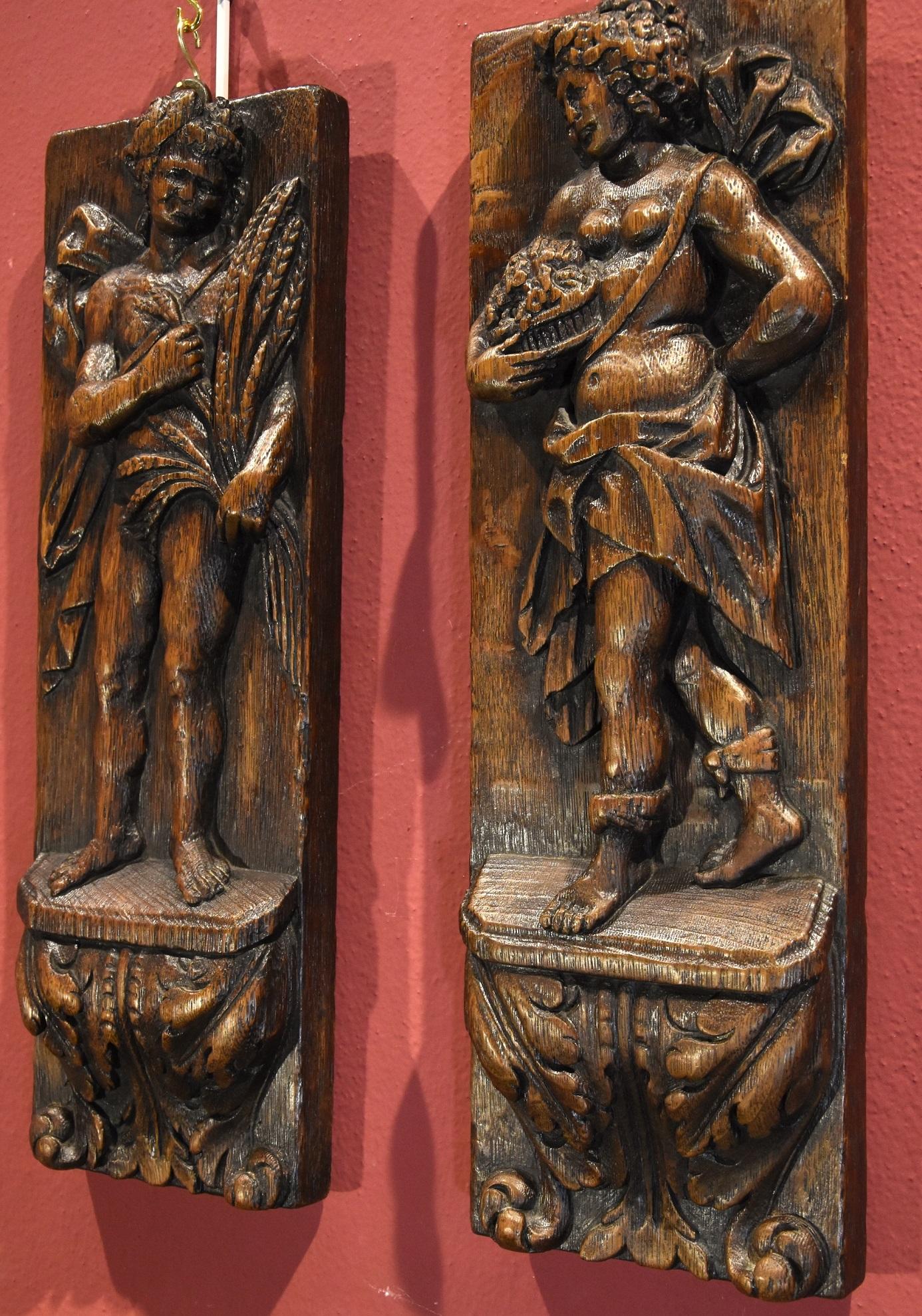 Pair Bas-reliefs Spring Autumn Flemish Sculptor 17th Century Wood   For Sale 4