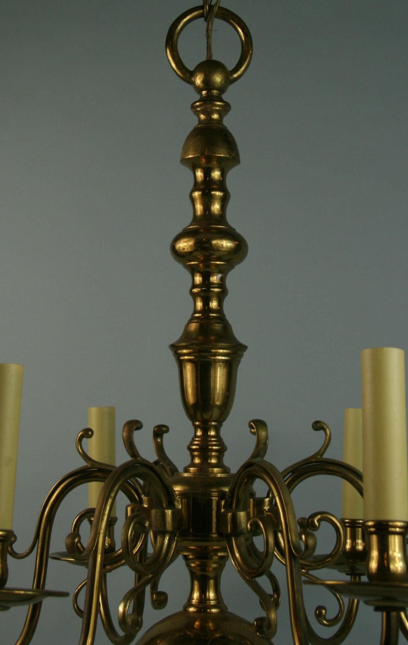 Antique Flemish Solid Brass 6 Ornate Arm Chandelier 1920 6