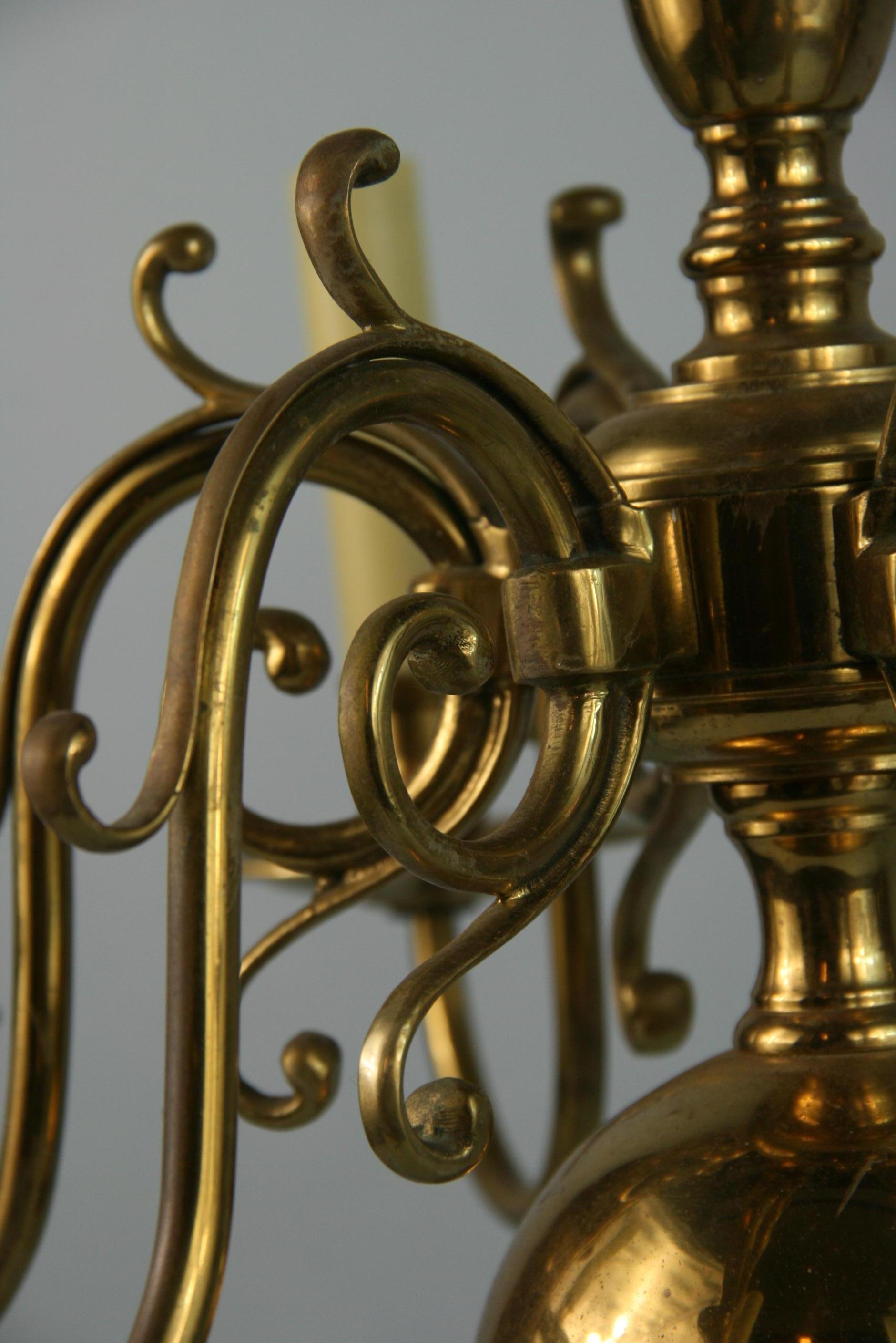 Antique Flemish Solid Brass 6 Ornate Arm Chandelier 1920 7